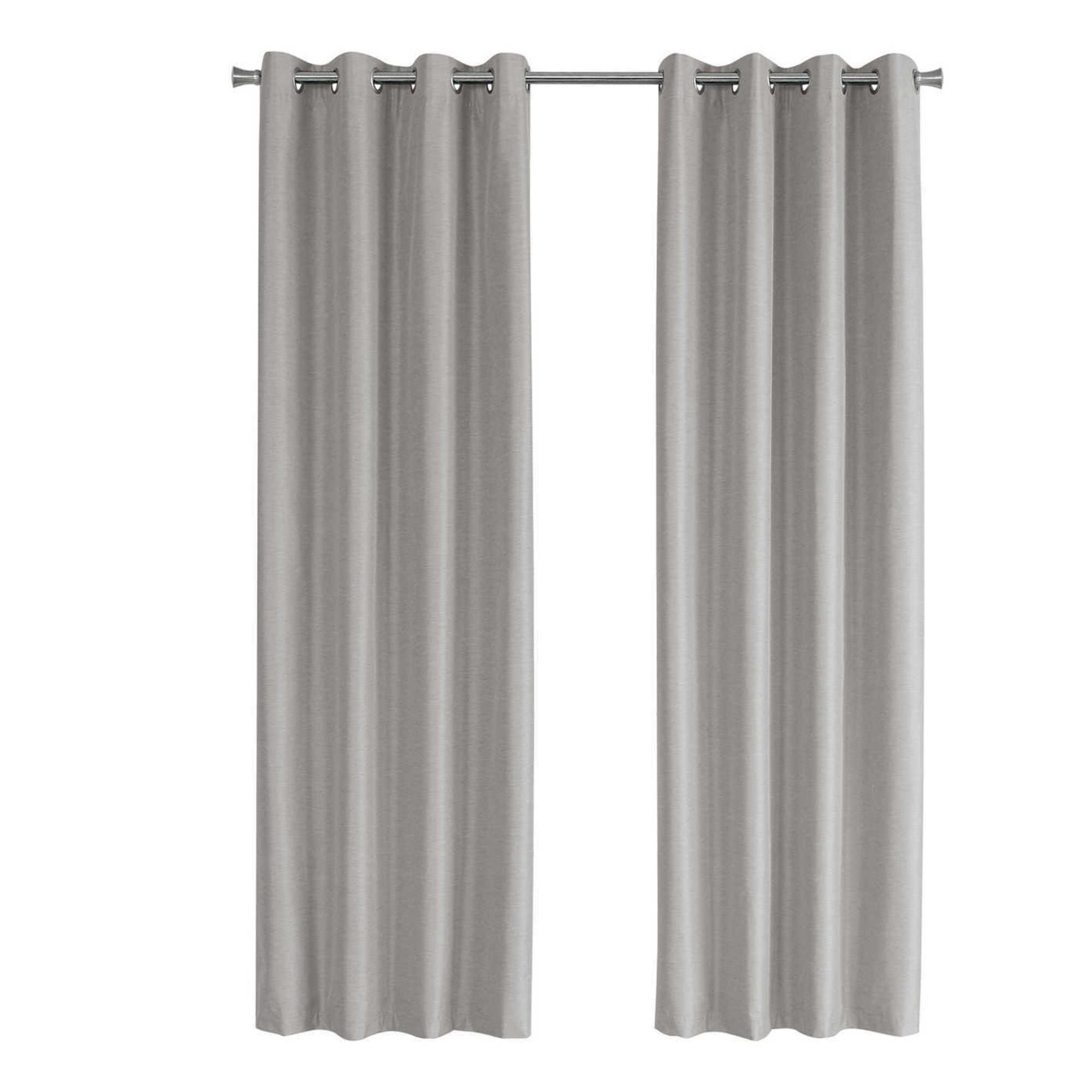 Silver blackout curtain panel set by Monarch Specialties, 52 inches wide, includes two silver fabric panels for window privacy.