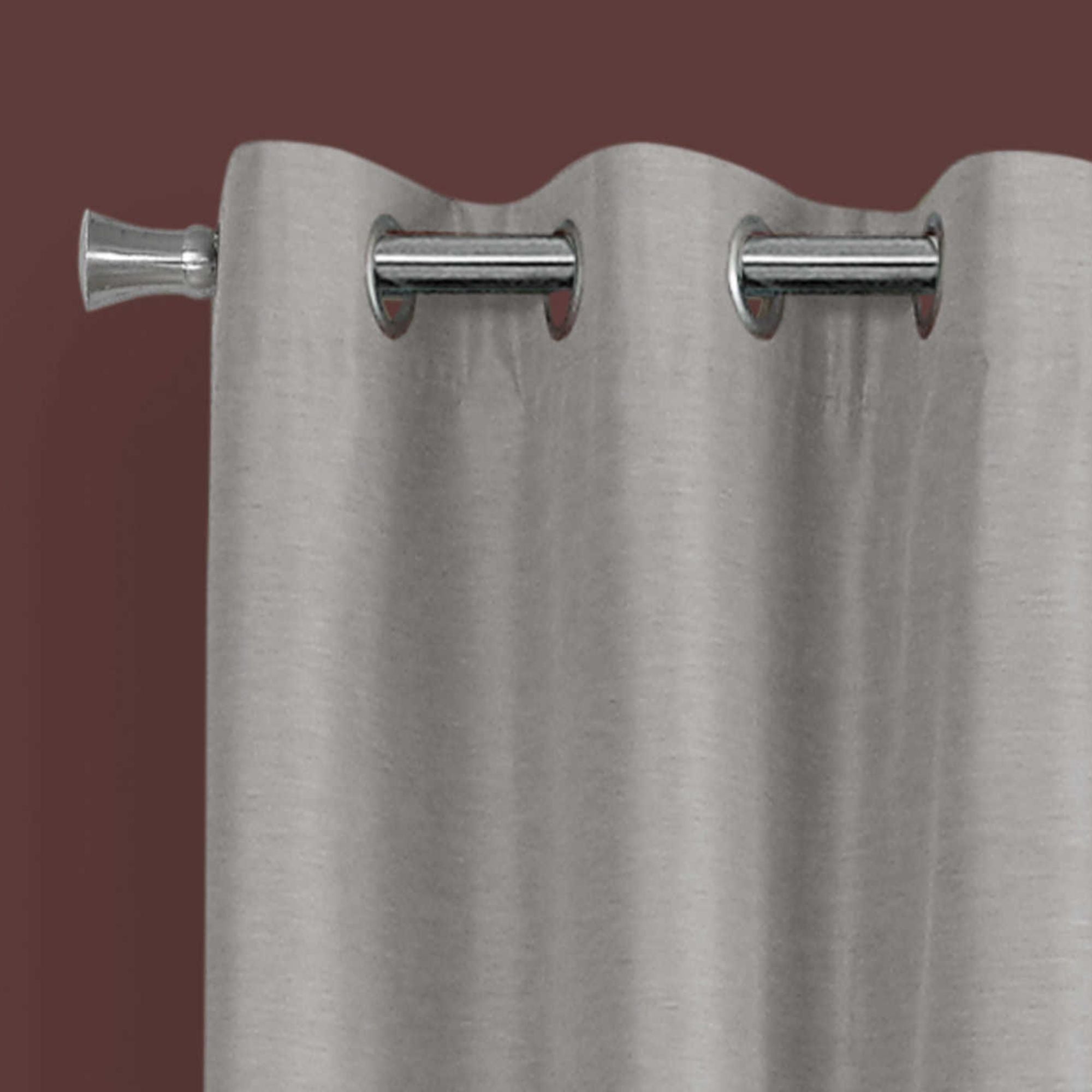 Silver blackout curtain panel set by Monarch Specialties, includes two 52-inch wide panels in silver fabric for window coverage.