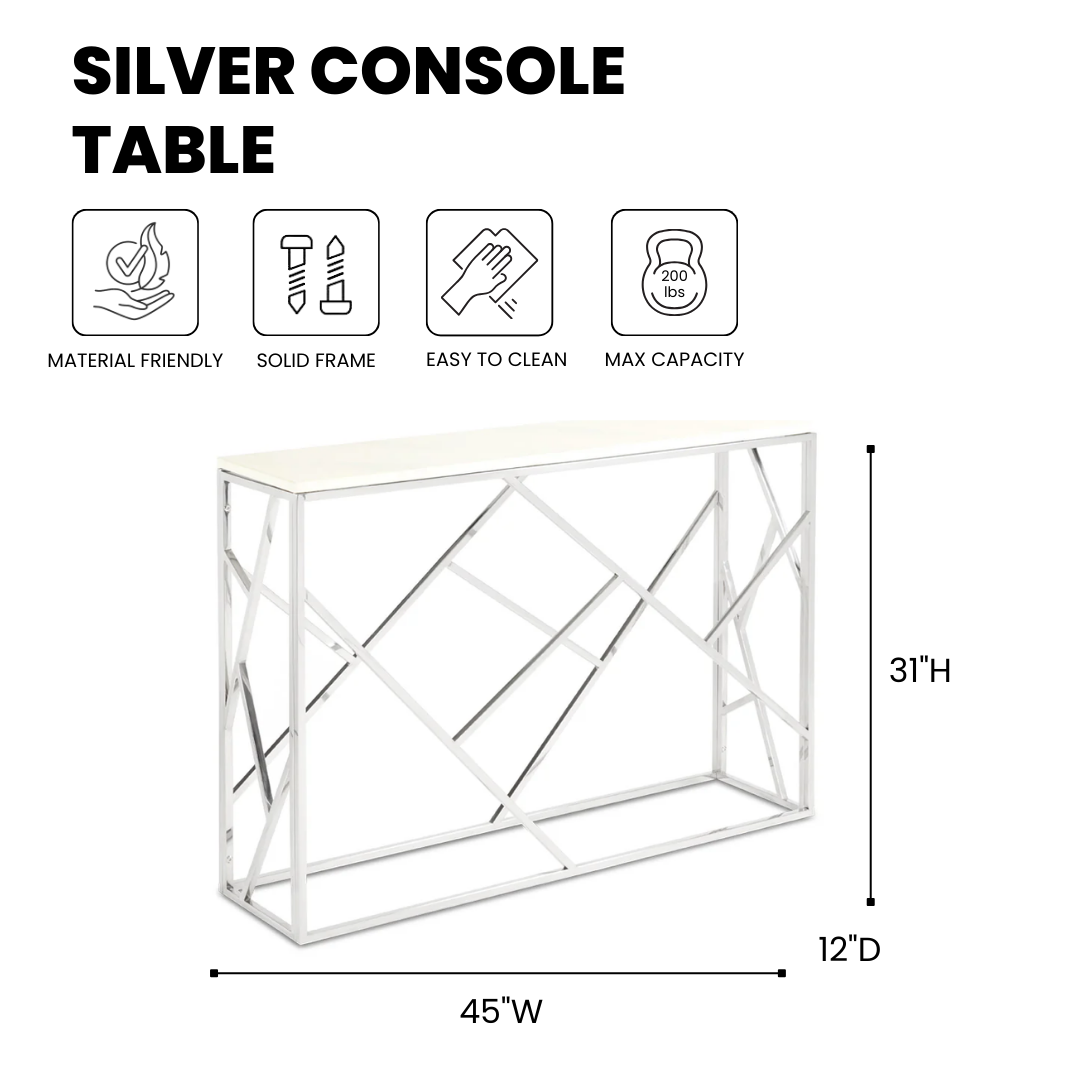 Cyprus Faux Marble Console Table - Silver.