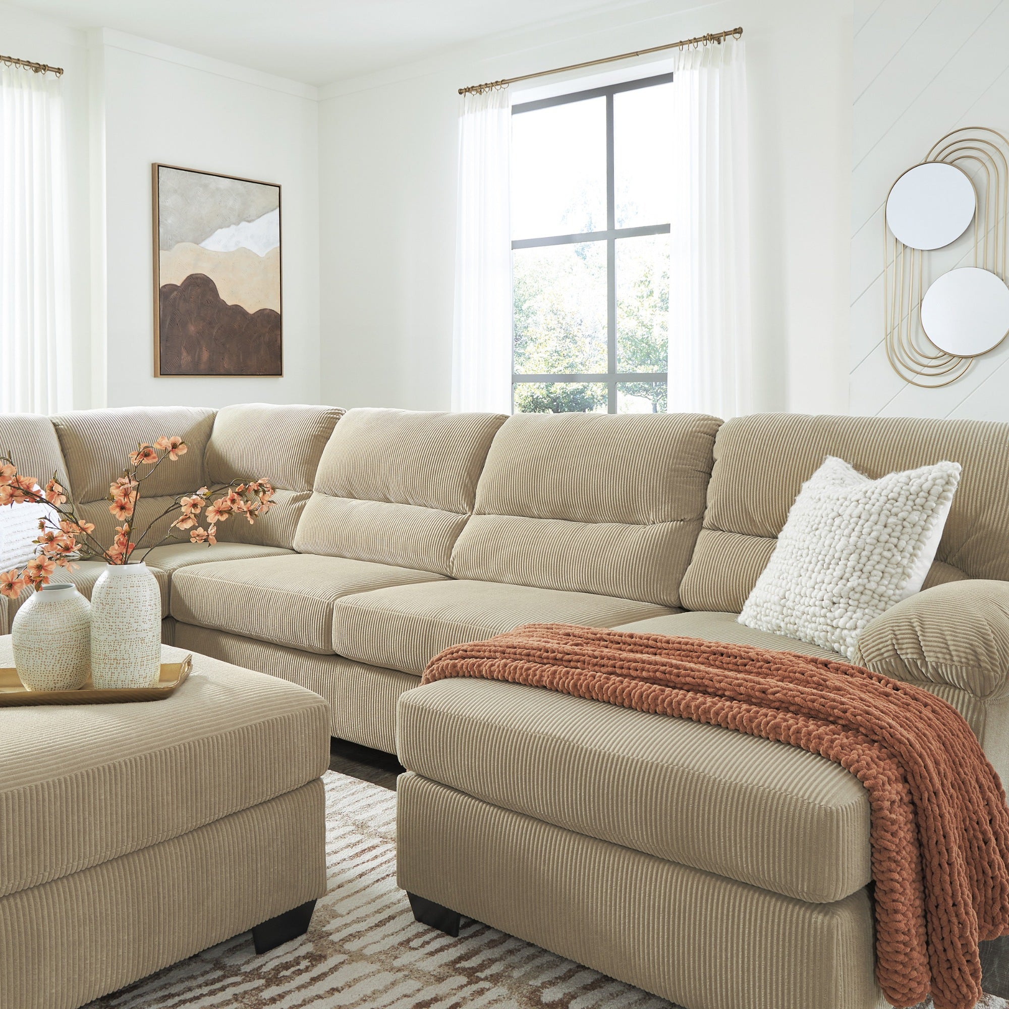 SimpleJoy 3-Piece Sectional with Chaise in Sand