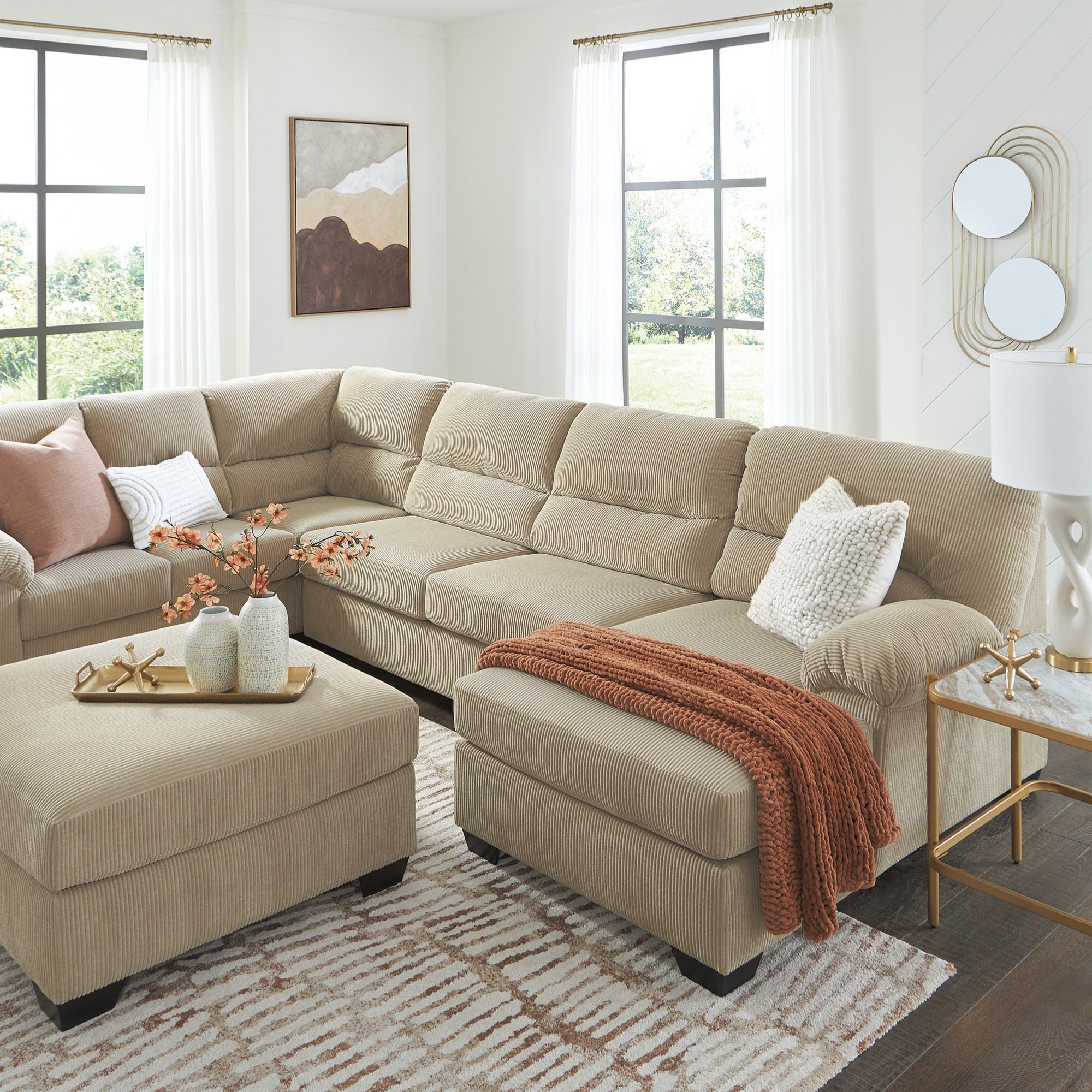 SimpleJoy 3-Piece Sectional with Chaise in Sand