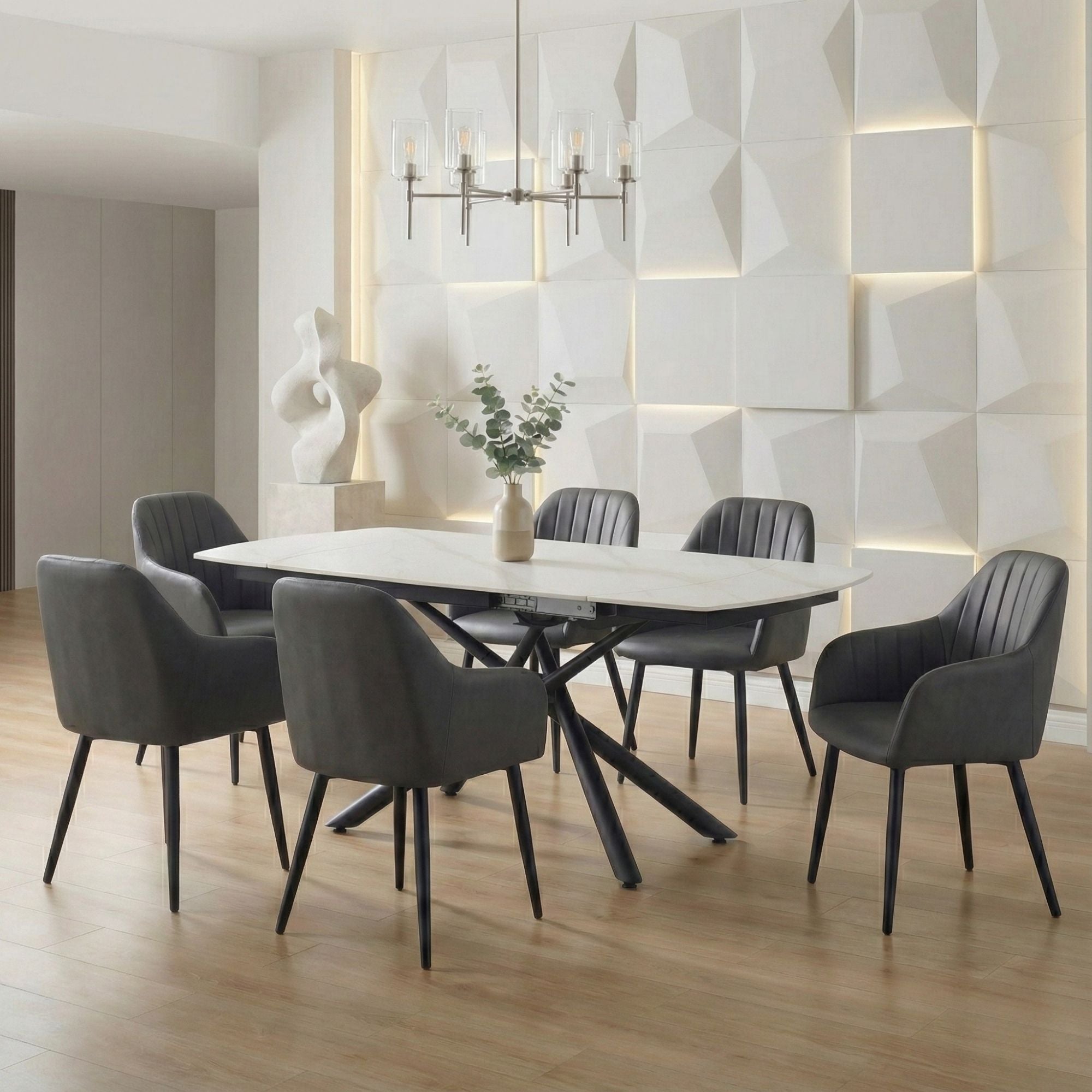 Snowy Marble Extendable Dining Set | CastleUp Experience Centre