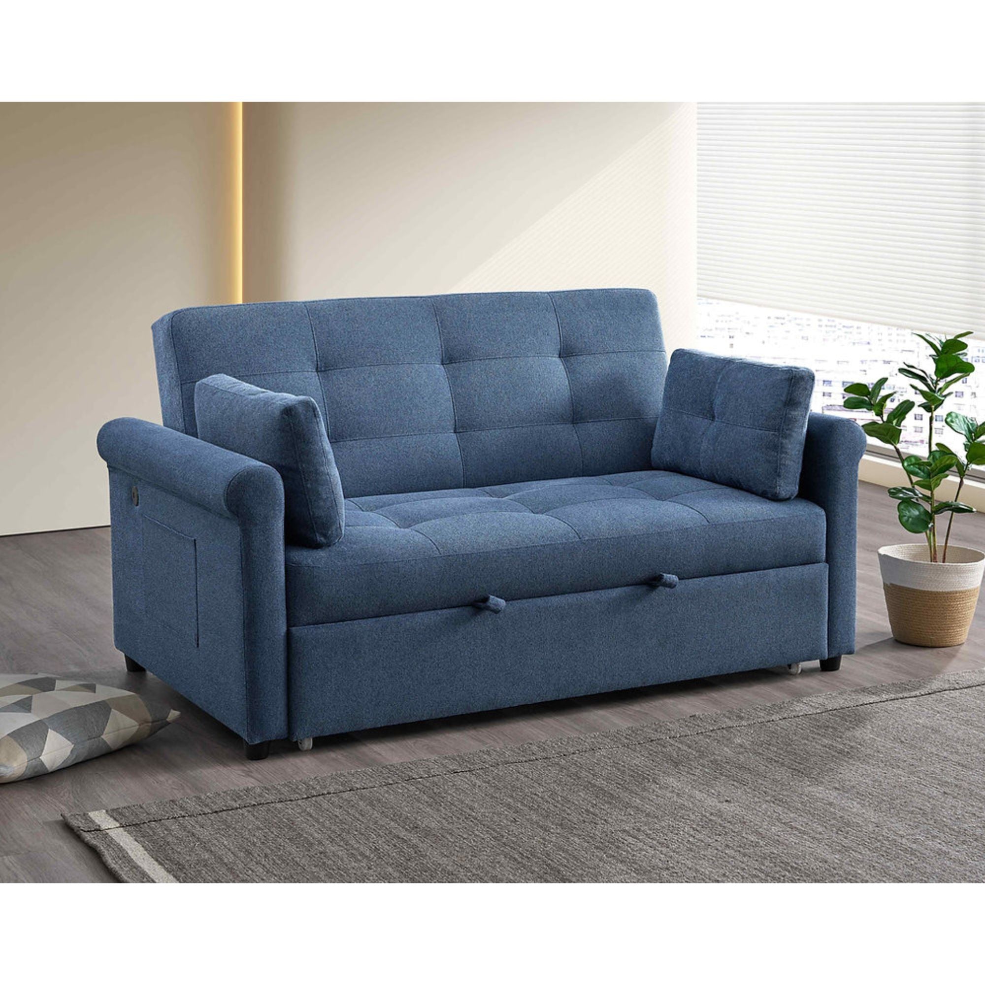 Blue Arlo sofa bed by IFF, showing the sectional sofa sleeper with plush cushions and modern design.