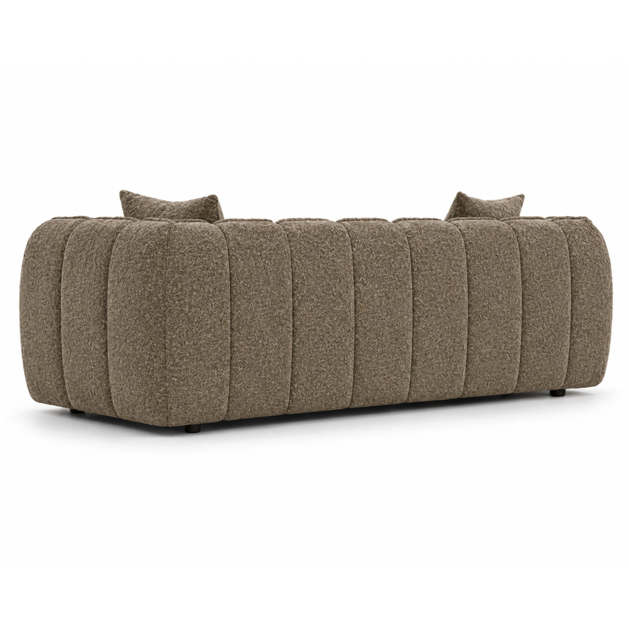 Brown contemporary channel tufted sofa and loveseat set by Brassex, featuring plush upholstery and modern design.