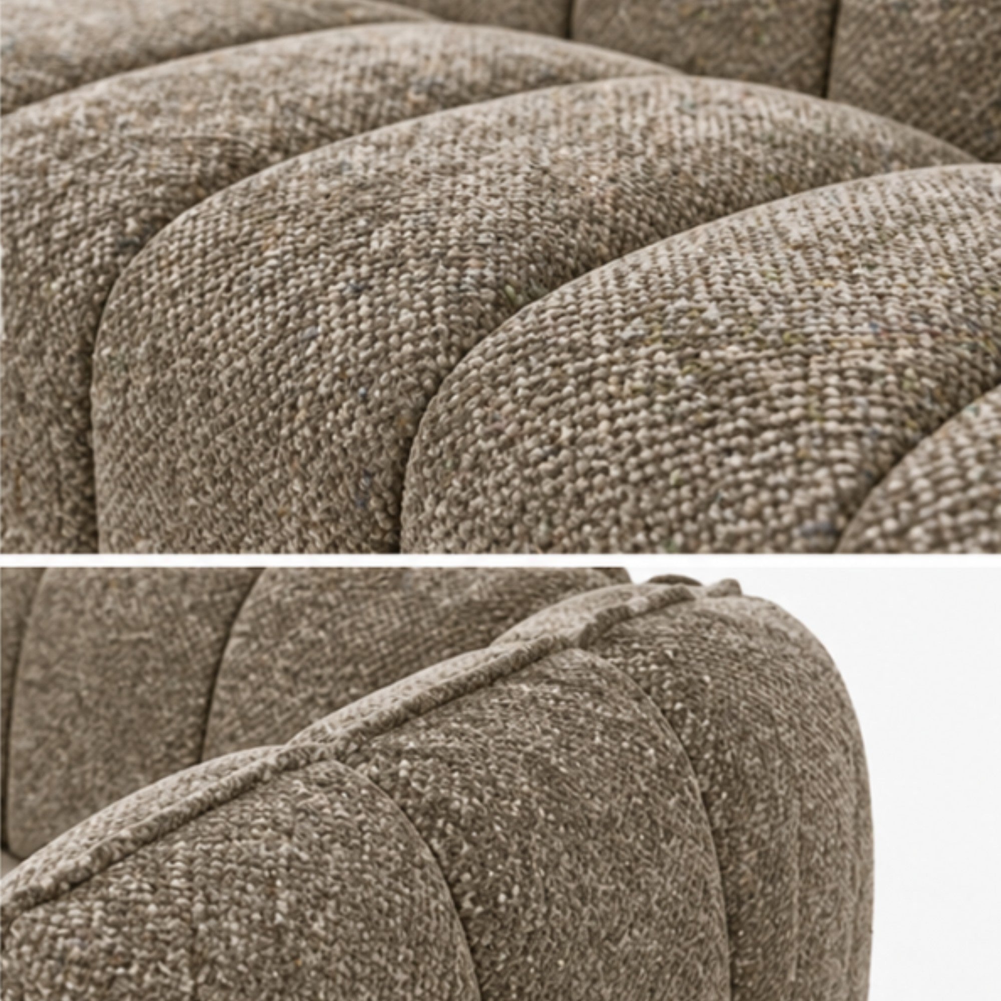 Contemporary brown channel-tufted sofa and loveseat set by Brassex, featuring plush upholstery and modern design.