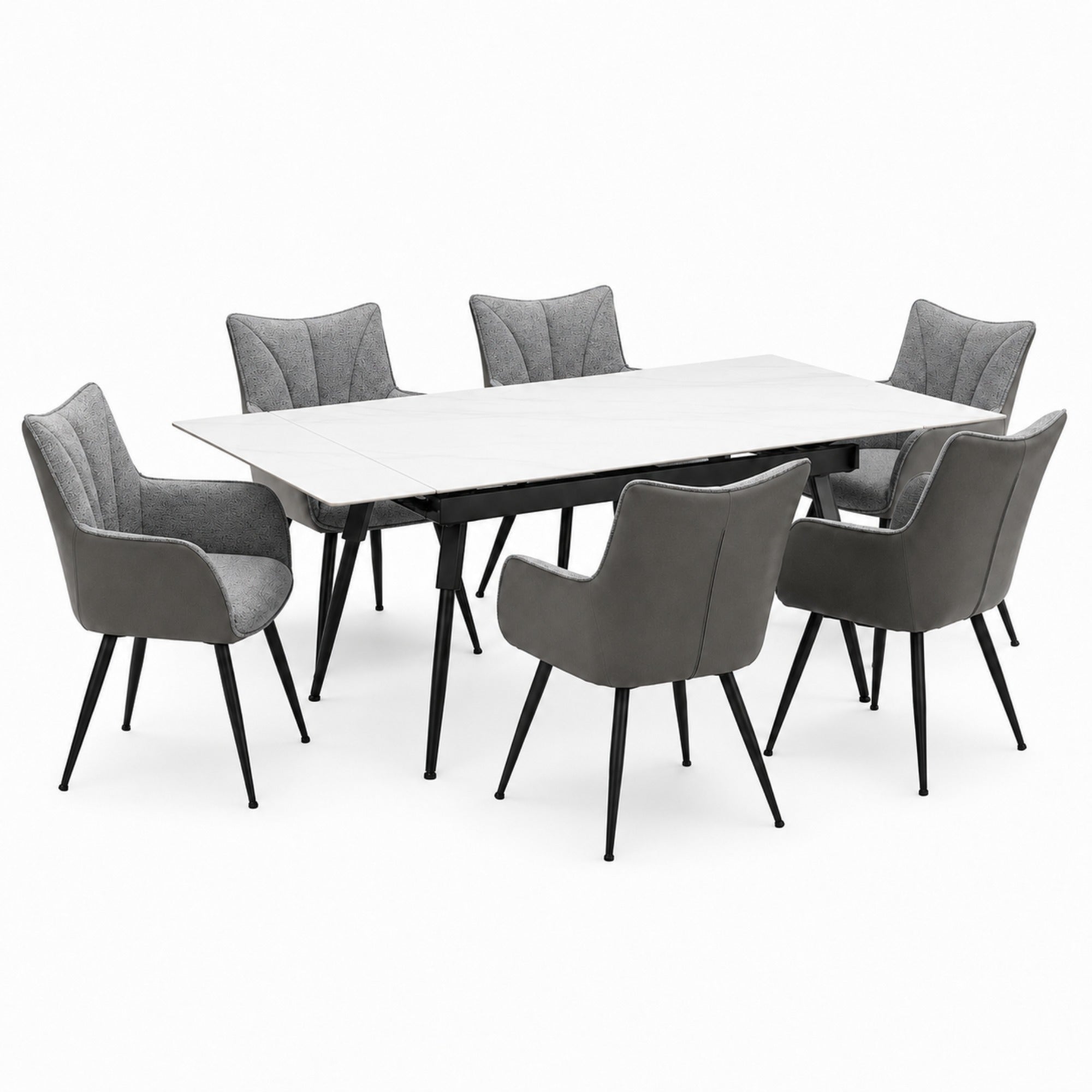 Grey & Light Grey Upholstered Dining Chairs with Metal Legs (Set of 2) | CastleUp Experience Centre Online Furniture