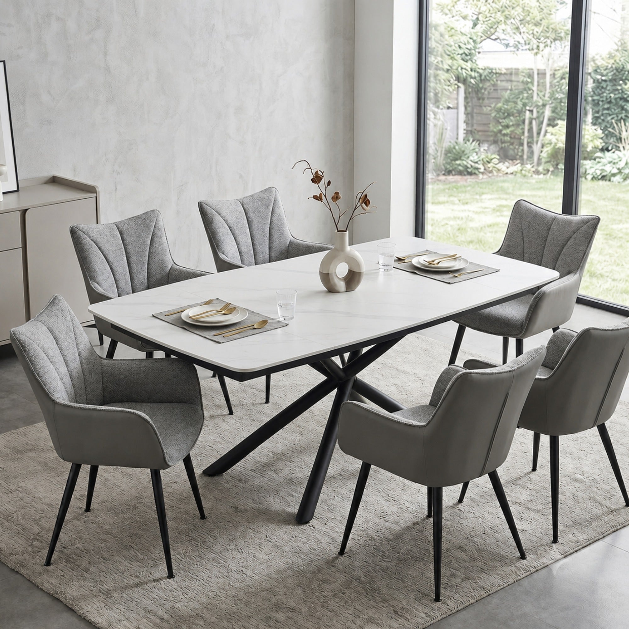 Grey & Light Grey Upholstered Dining Chairs with Metal Legs (Set of 2) | CastleUp Experience Centre Online Furniture