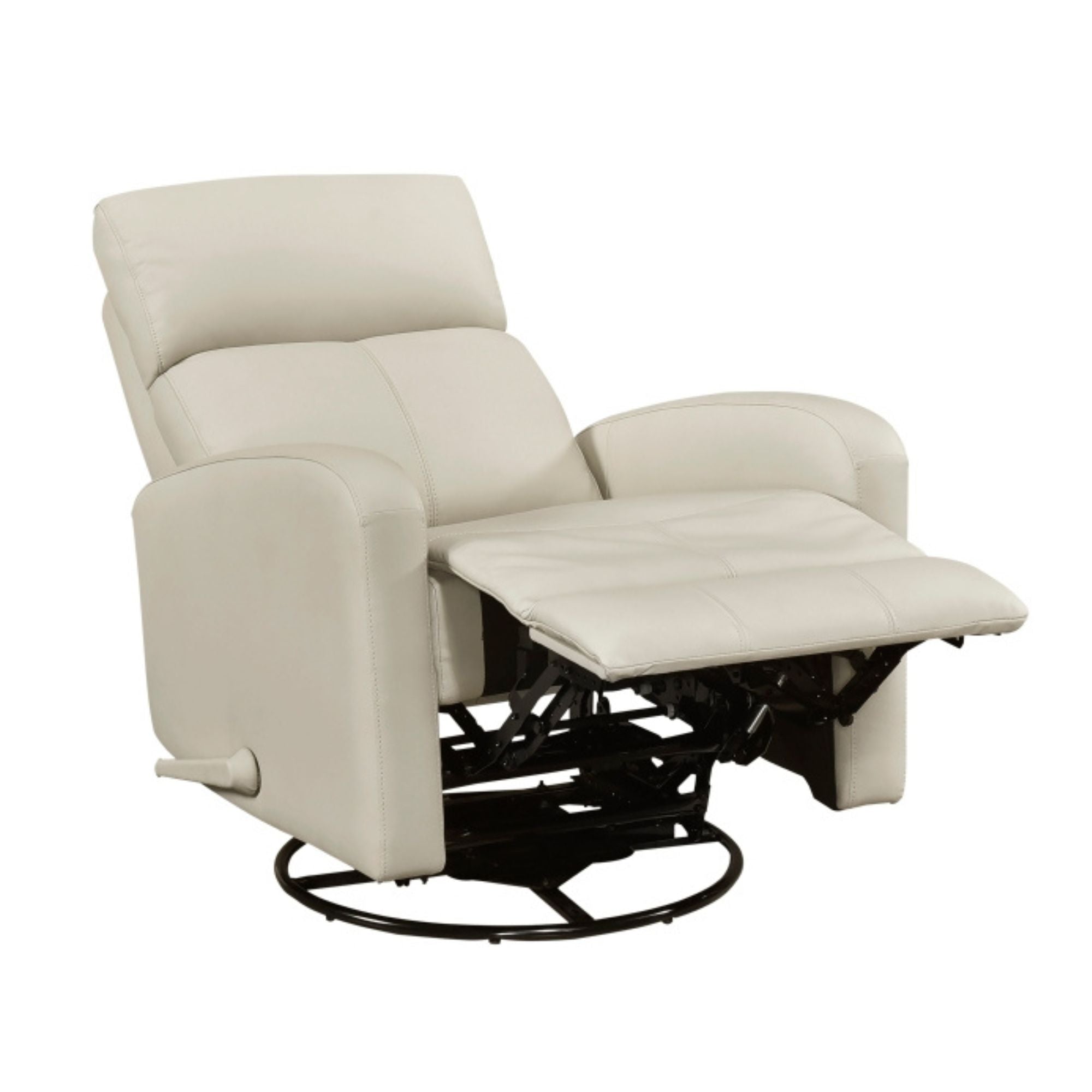 MAZ Sorrento Collection beige swivel glider recliner chair with padded armrests and plush cushioning, perfect for living room relaxation.