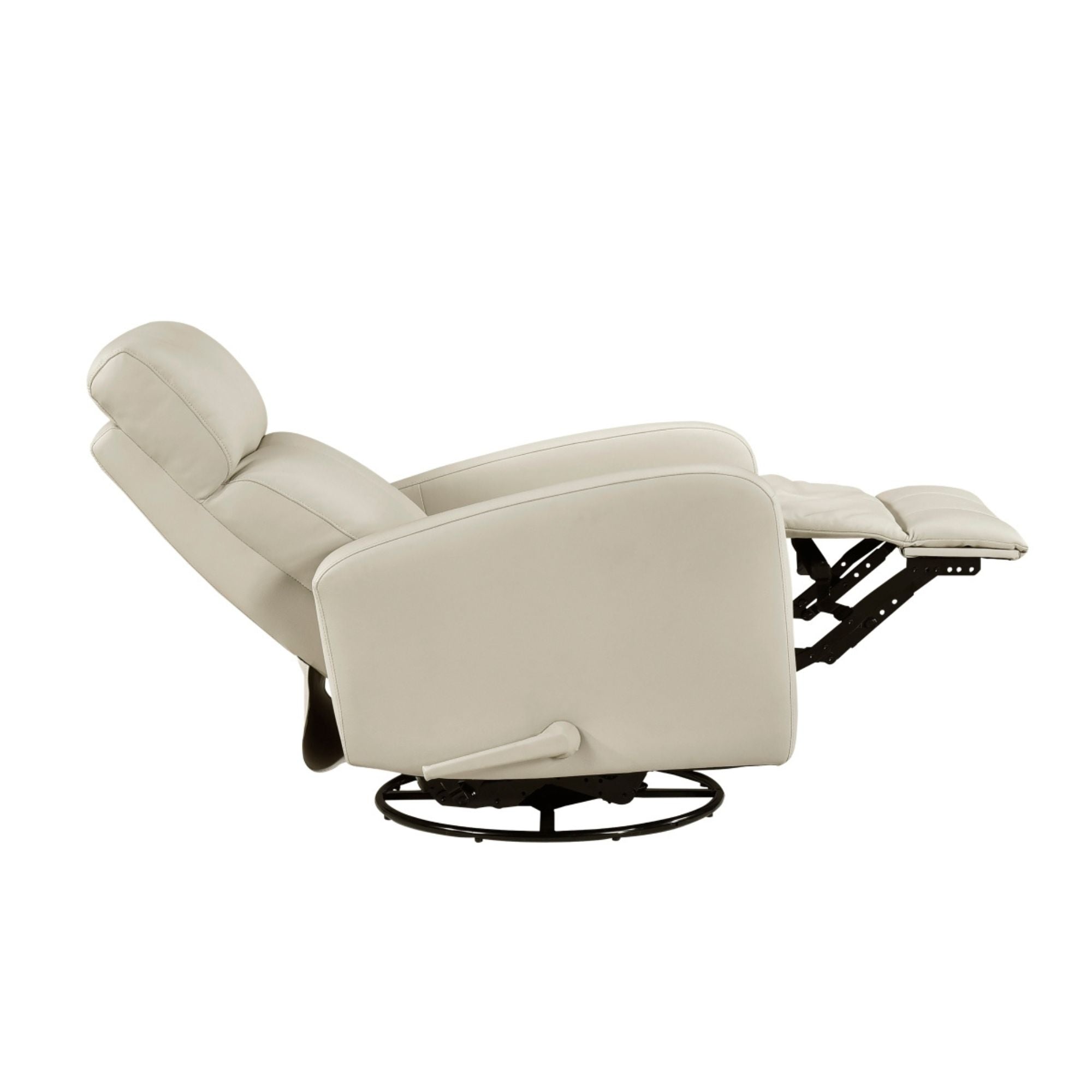 Mahogany MAZ Sorrento Collection beige swivel recliner chair with padded armrests and plush upholstery, designed for comfort and style.