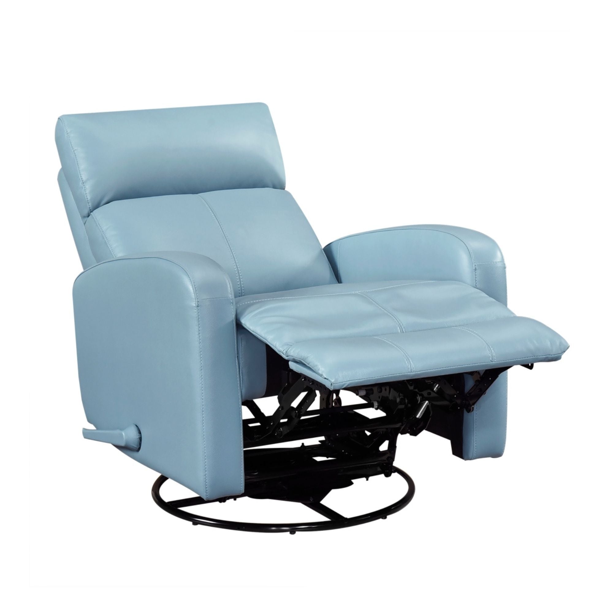 Blue MAZ Sorrento Collection glider swivel recliner chair with cushioned seat and backrest, showcasing a comfortable, stylish design.