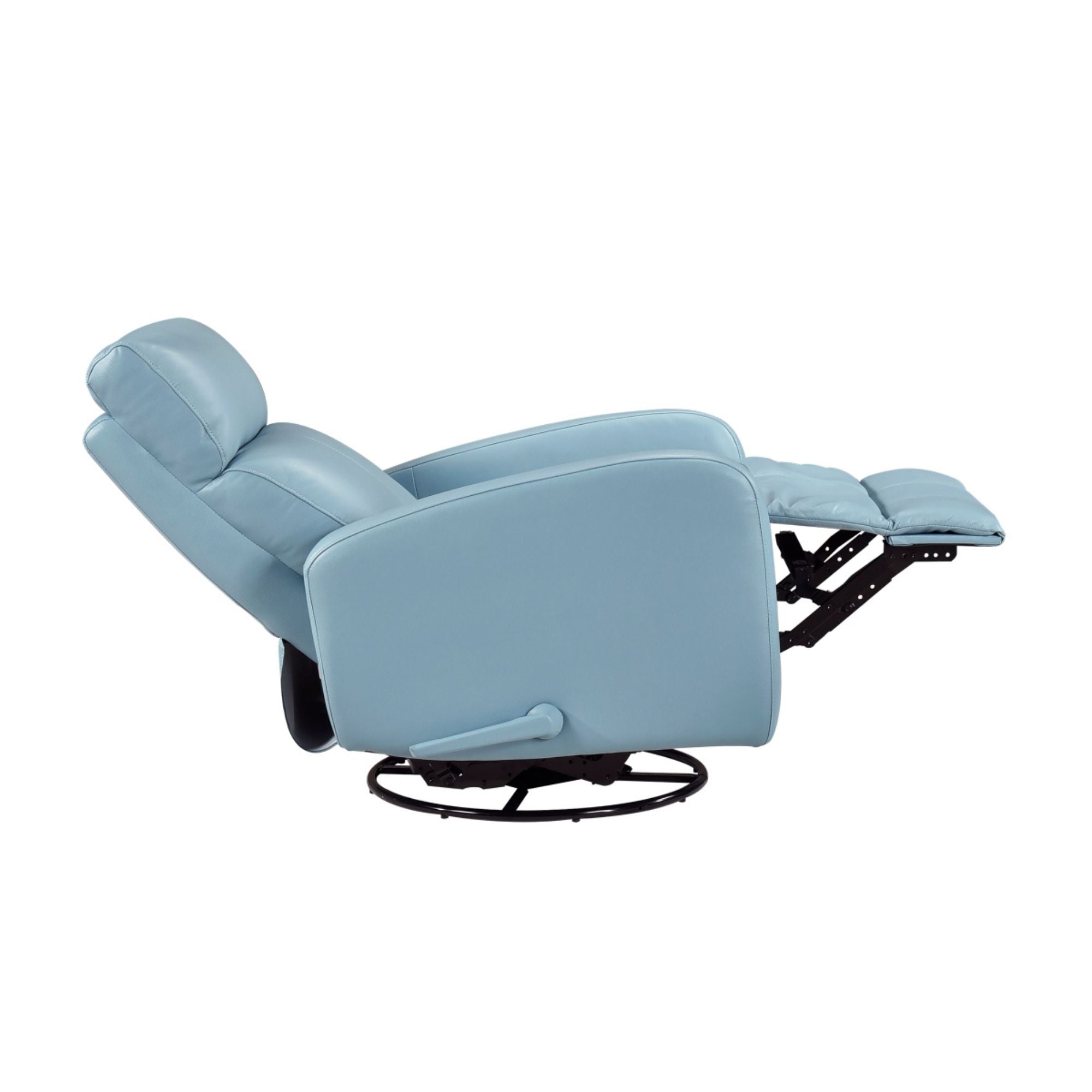 Blue MAZ Sorrento Collection swivel recliner chair with glider and swivel features, plush upholstery and modern design.