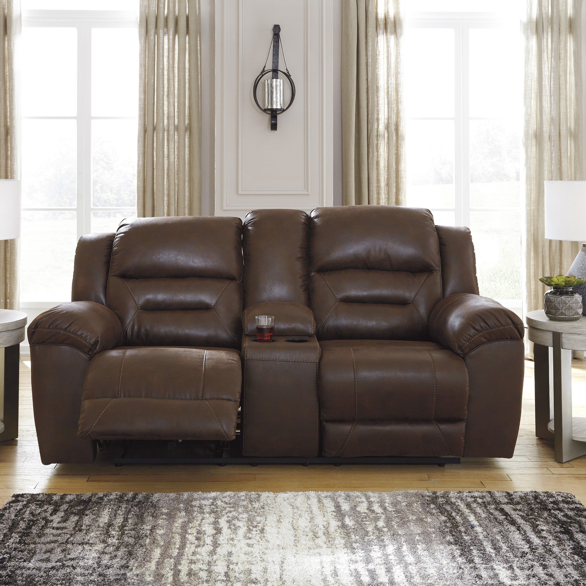Stoneland Reclining Power Loveseat in Chocolate w/console | CastleUp Experience Centre Online Furniture