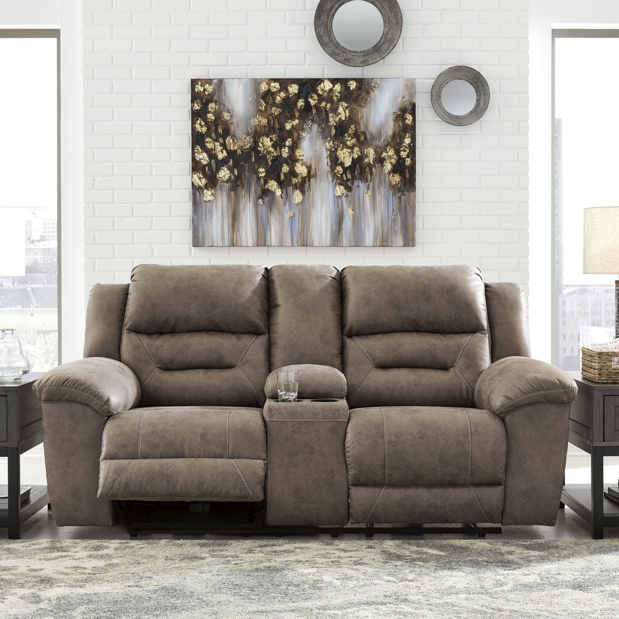 Stoneland Reclining Power Loveseat in Fossil w/console | CastleUp Experience Centre Online Furniture