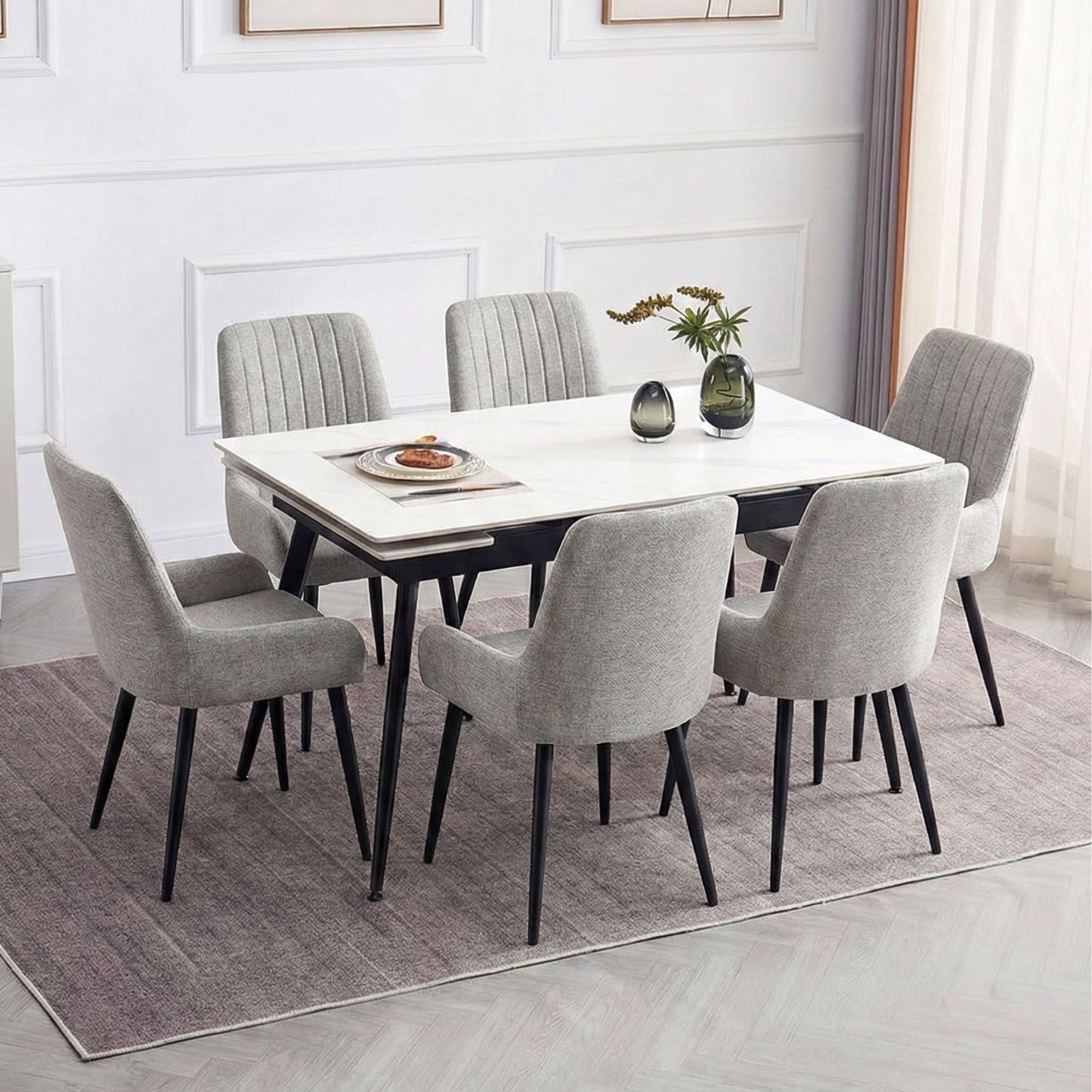 Modern White Marble Extension Dining Set | CastleUp Experience Centre