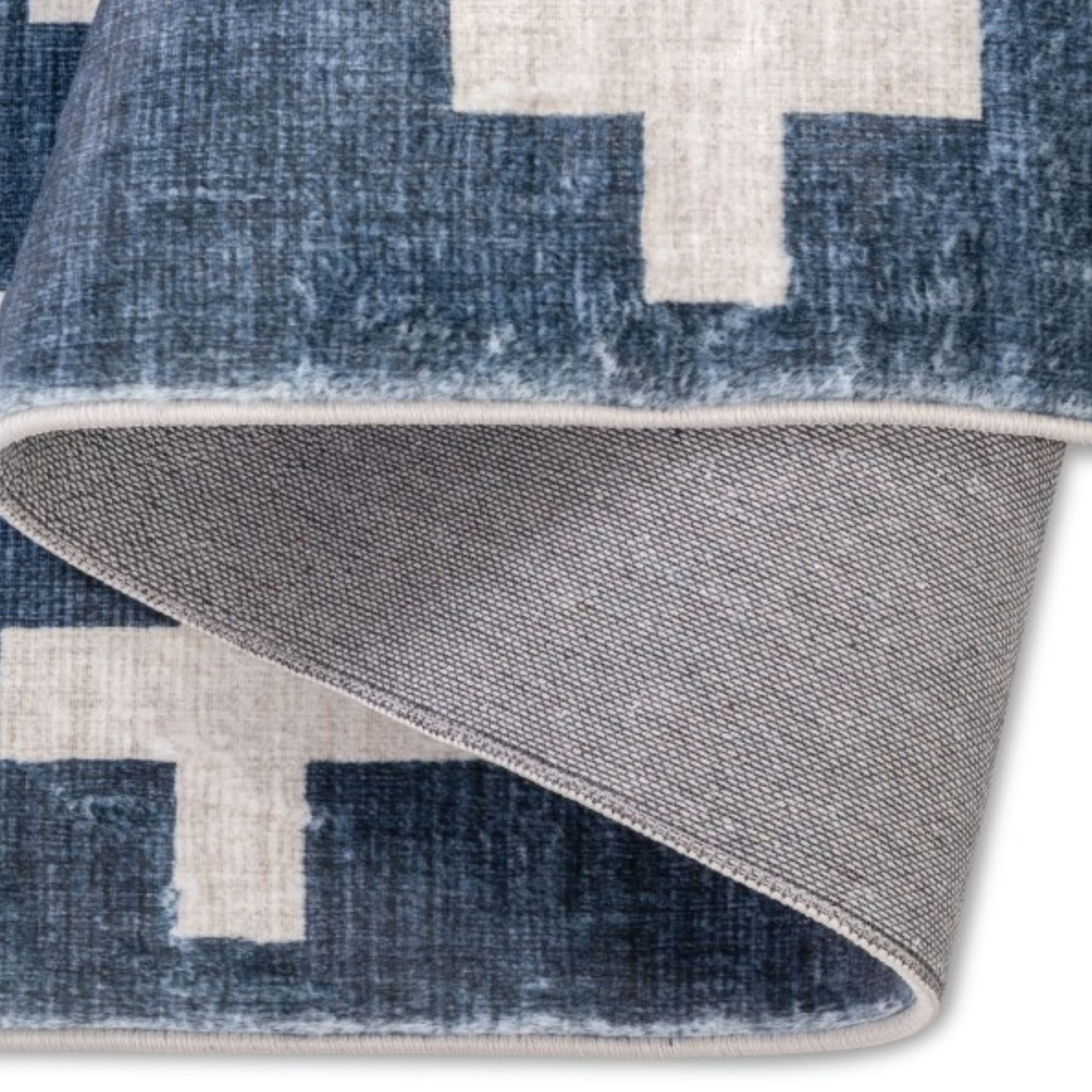 Blue and white modern indoor area rug for kids from Viana Inc, featuring a playful design suitable for children's bedrooms or playrooms.