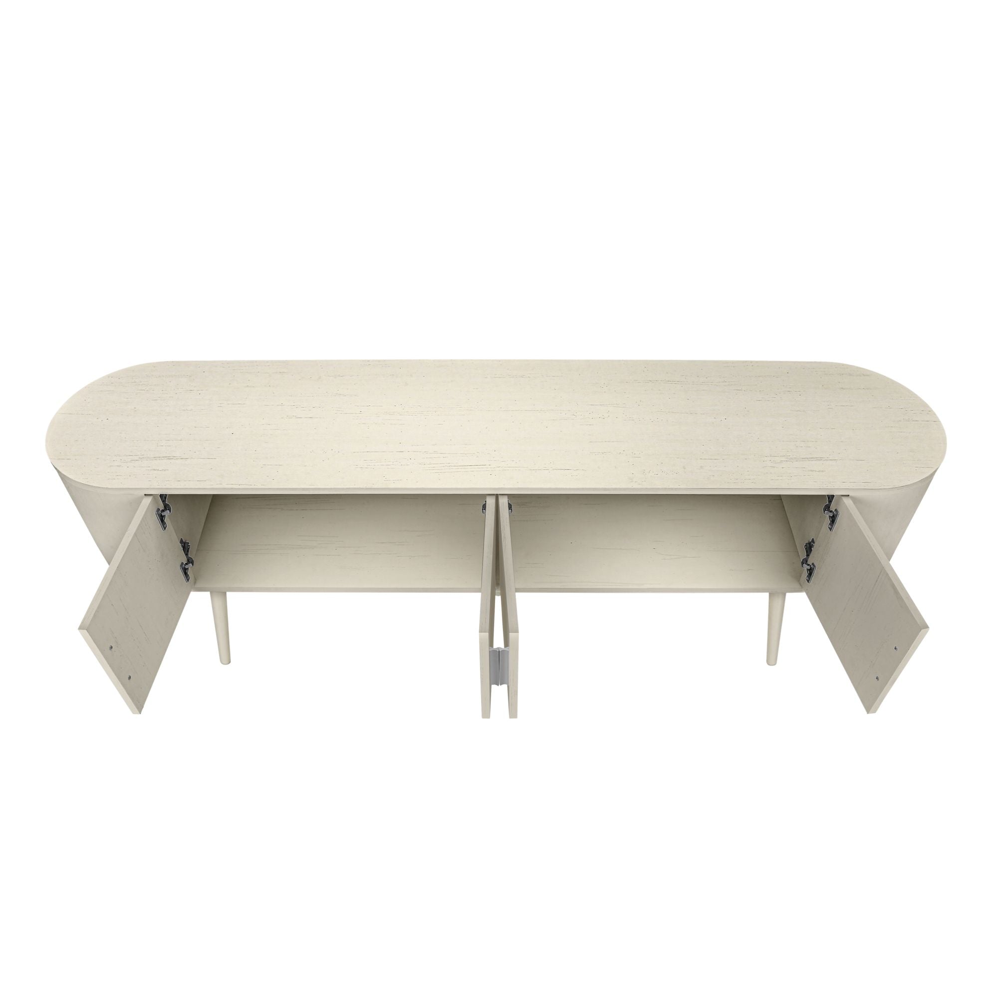 Antique white Monarch Specialties 72-inch TV stand with four doors and modern design, suitable for living room entertainment setup.