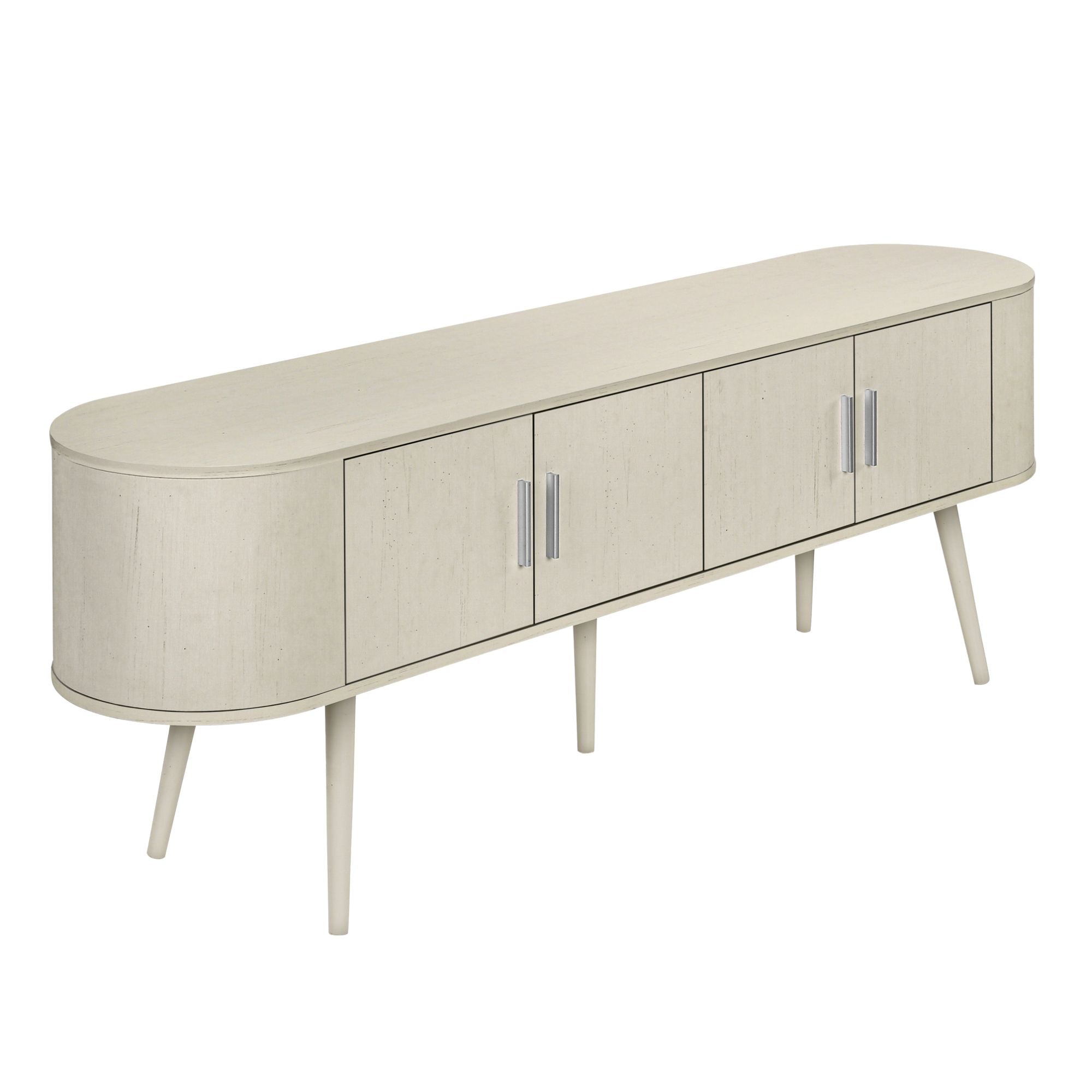 Antique white Monarch Specialties 72-inch TV stand with four doors and modern design, perfect for living room entertainment.