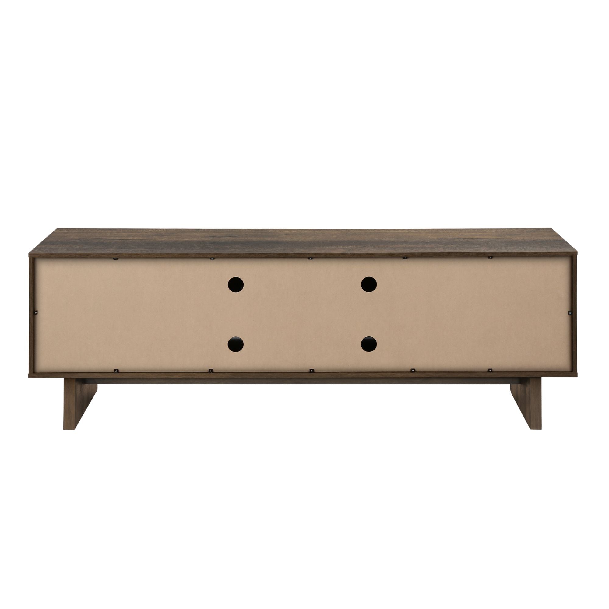 Dark brown wood-look Monarch Specialties TV stand with storage drawers and open shelves, 72 inches wide.