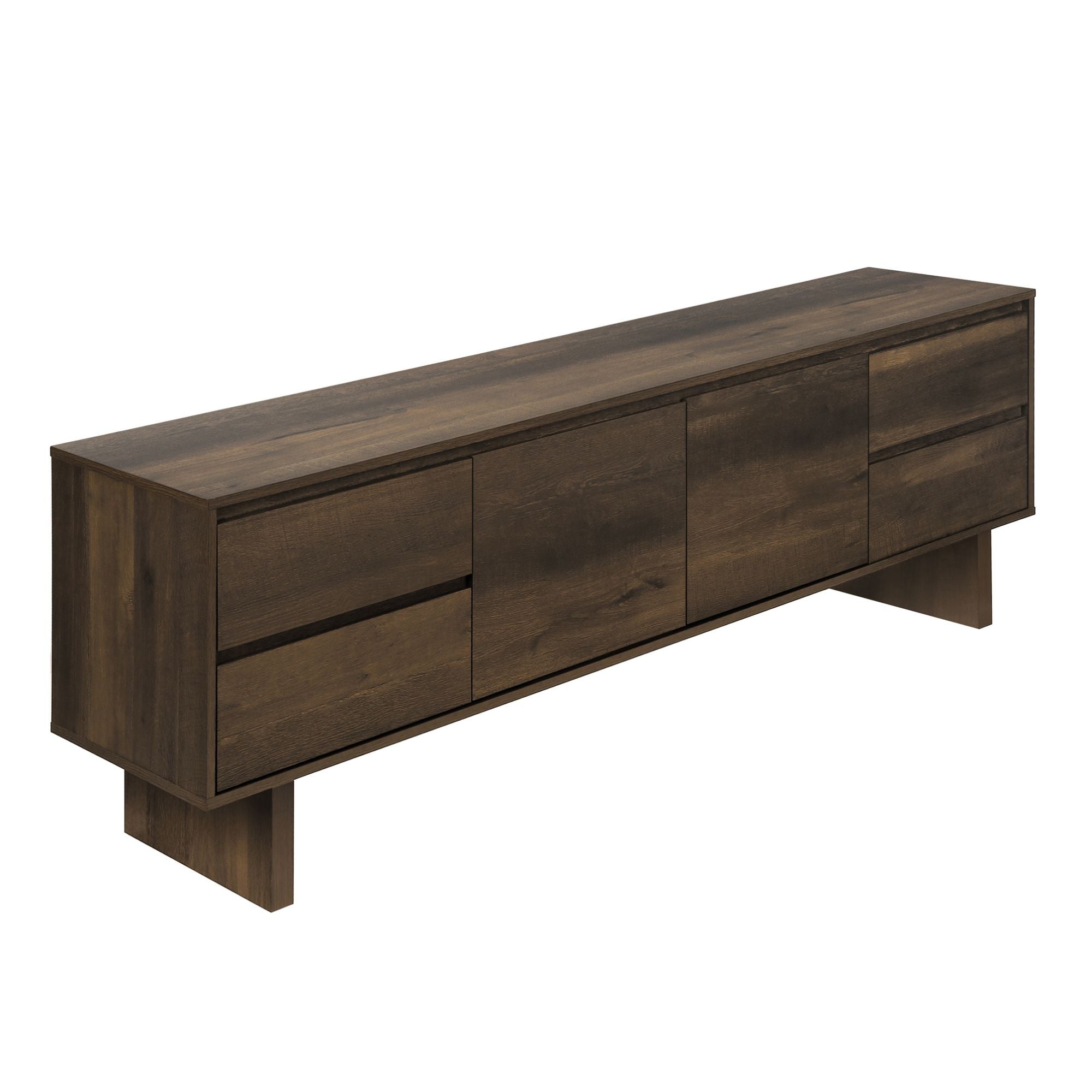 Dark brown wood-look Monarch Specialties 72-inch TV stand with storage compartments and modern design.