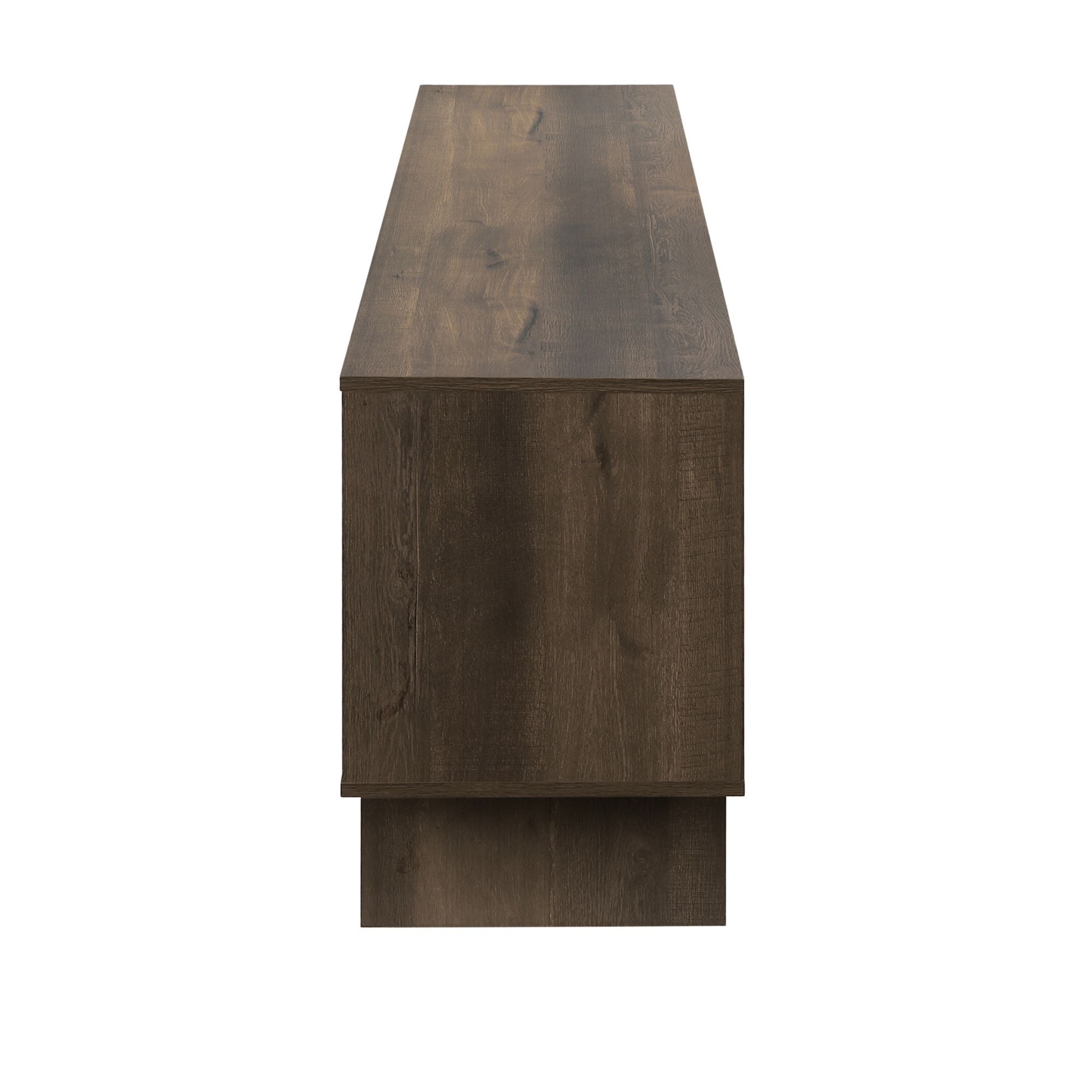 Dark brown wood-look Monarch Specialties TV stand with storage drawers and open shelves, 72-inch length, modern design.