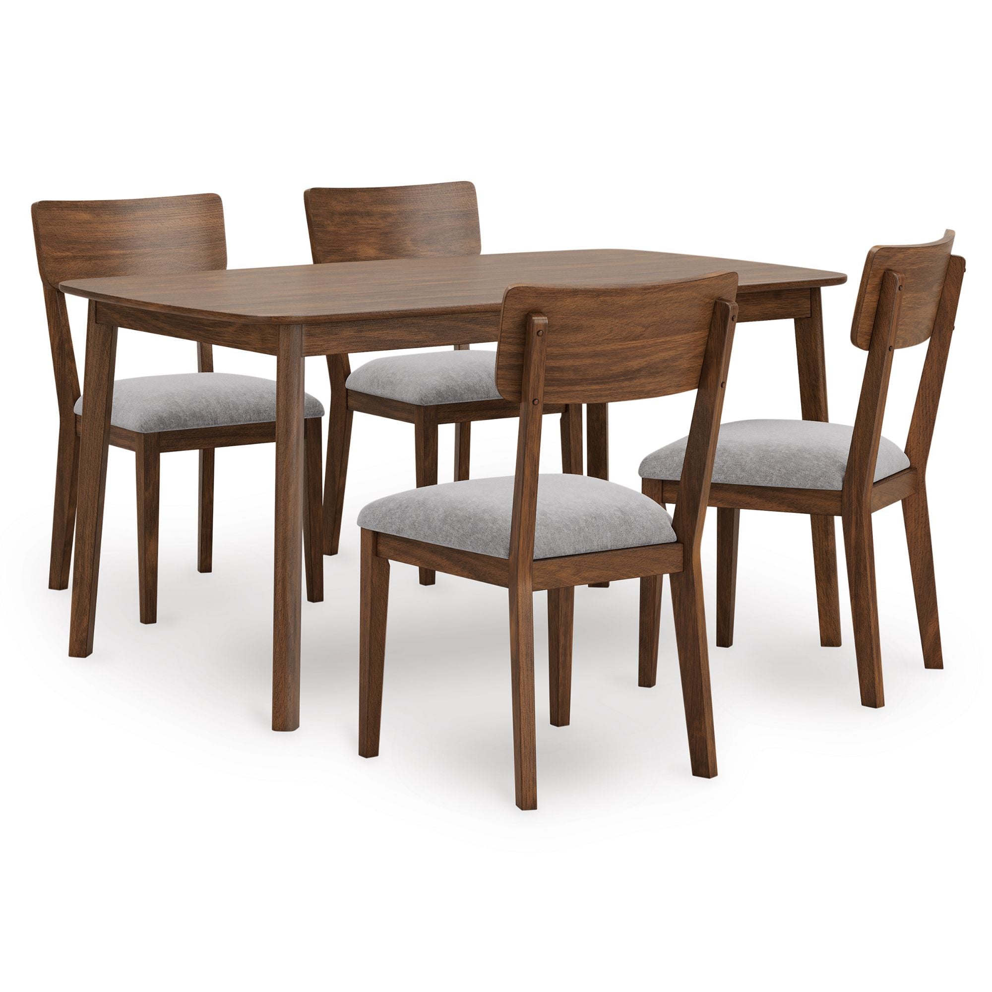 Brown Tameride 5-piece dining room set with a table and matching chairs by Ashley, featuring a classic wood finish.