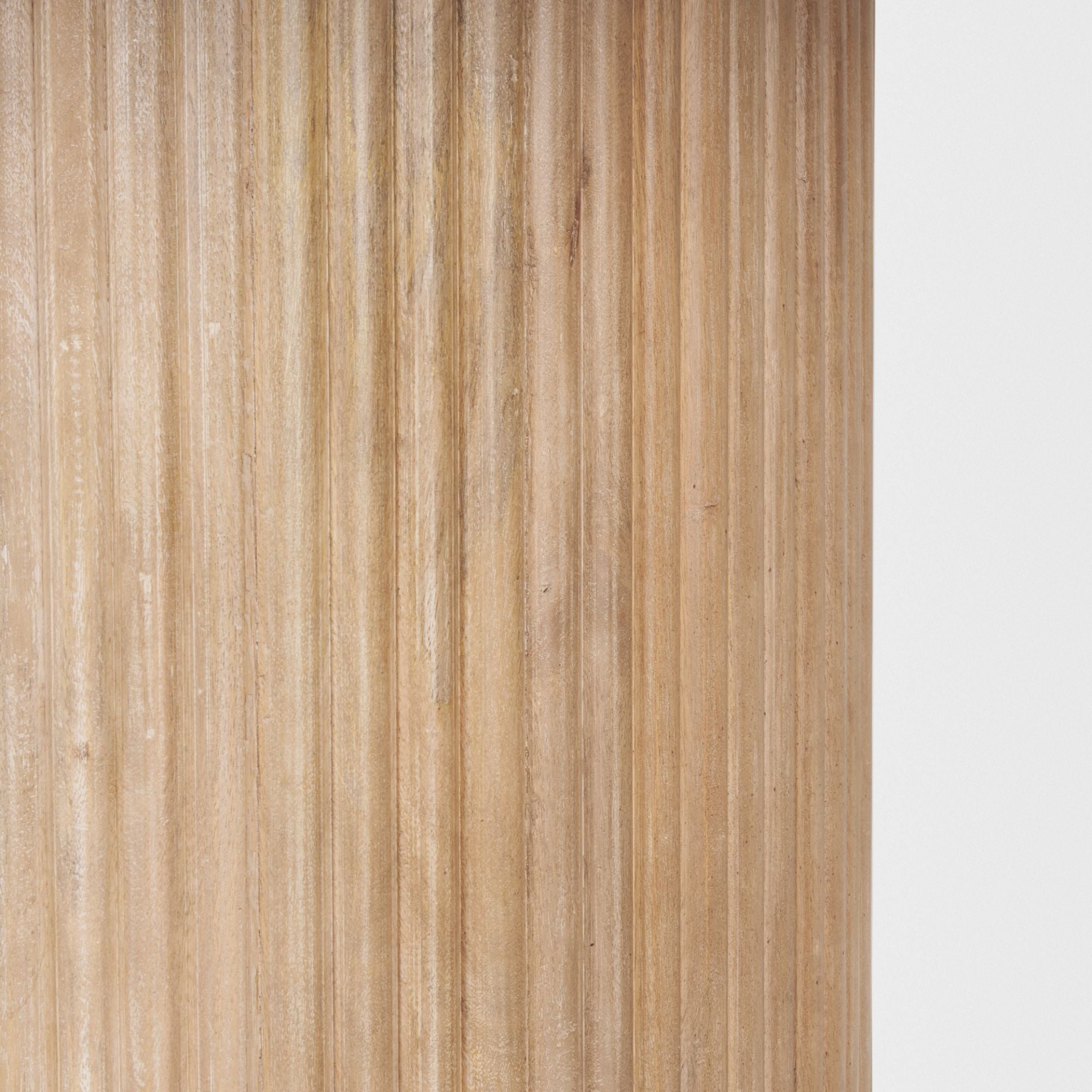 Light brown wood round dining table from Mercana Terra Collection, showcasing smooth surface and sturdy legs.