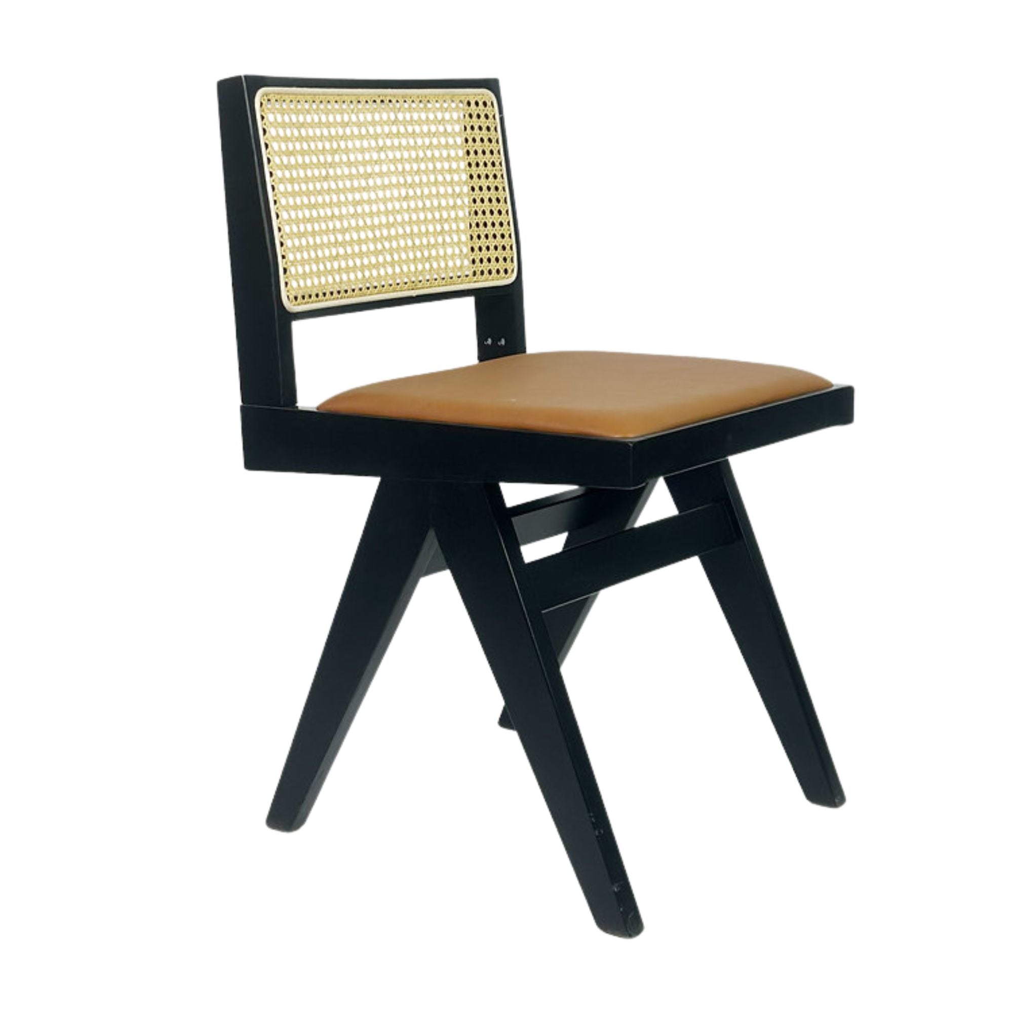 Pair of Elite Living Terra Dining Chairs with upholstered seats in cognac color, modern design, and wooden legs.
