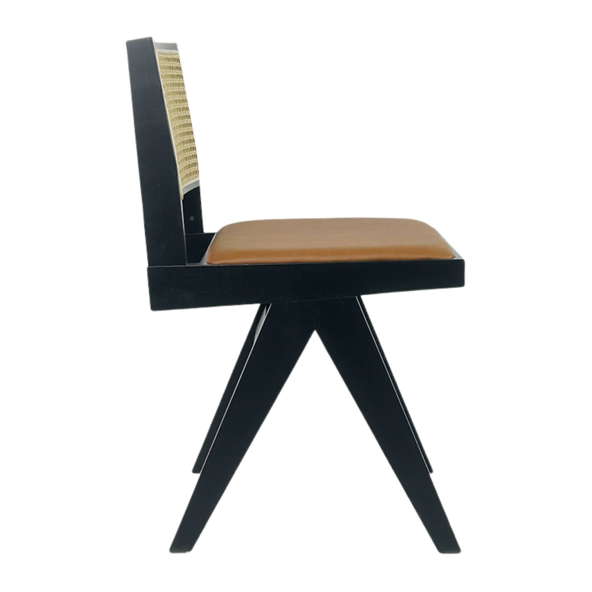 Set of two Elite Living Terra dining chairs with upholstered seats in rich cognac, featuring modern design and wooden legs.