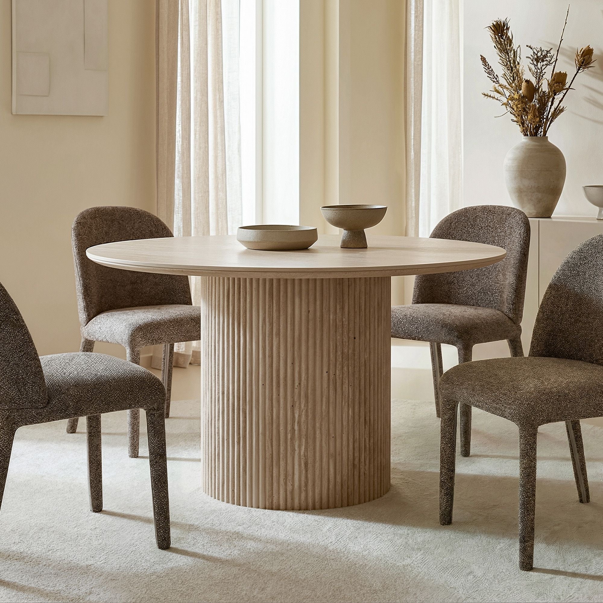 Thalia 47" Sintered Stone Round Dining Table Ivory