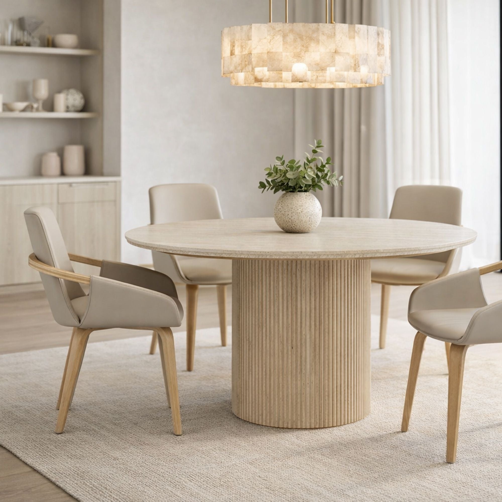 Thalia 47" Sintered Stone Round Dining Table Ivory