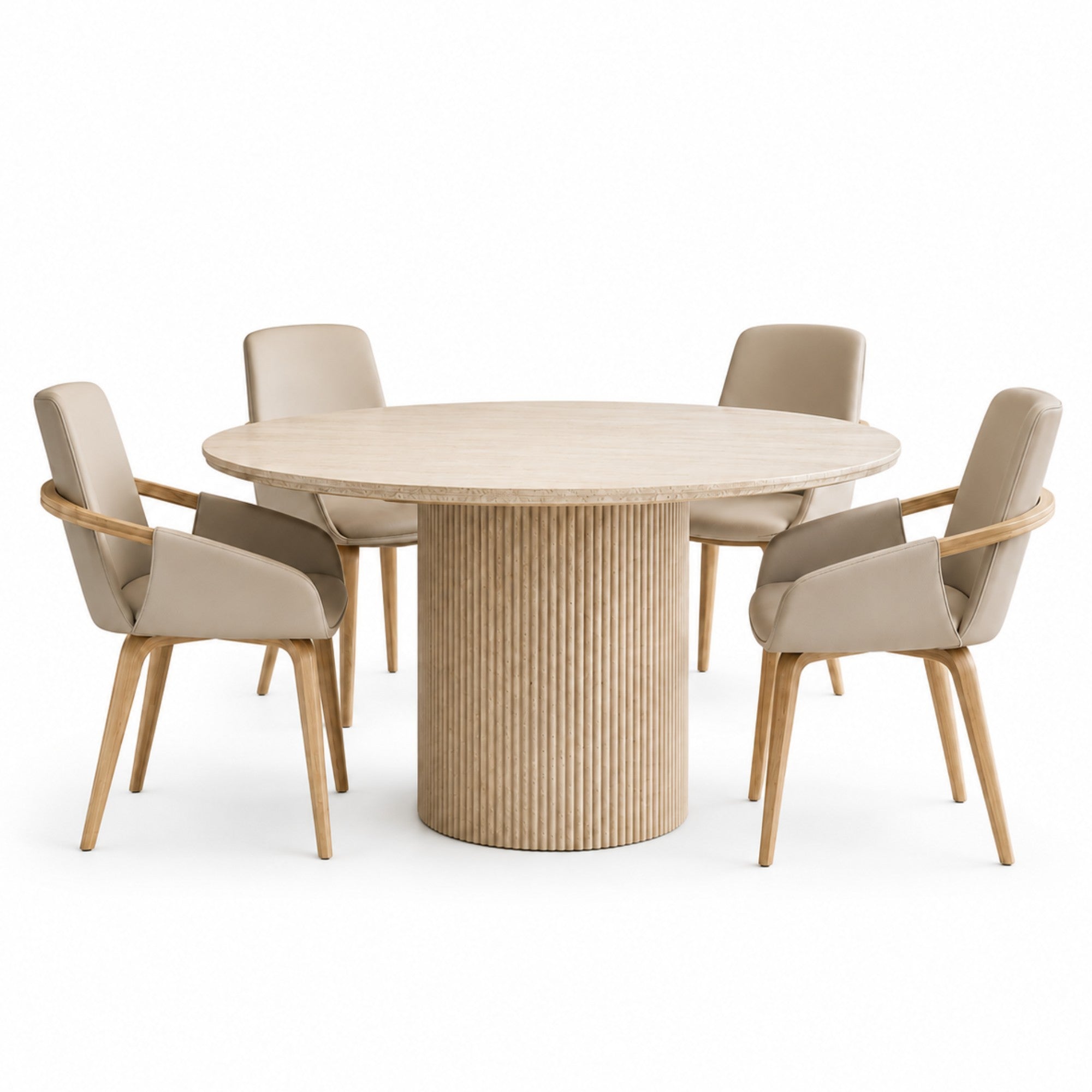 Thalia 5 Piece 47" Sintered Stone Round Dining Table Set Ivory