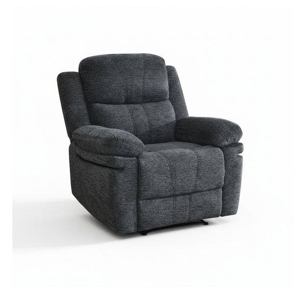 Dark grey Brassex Thea power recliner chair with plush cushioning and sleek design, showing the reclined position.