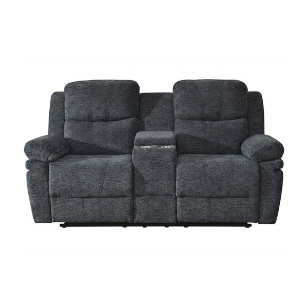 Dark grey Brassex Thea power recliner loveseat with plush cushions and modern design, shown in a comfortable living room setting.