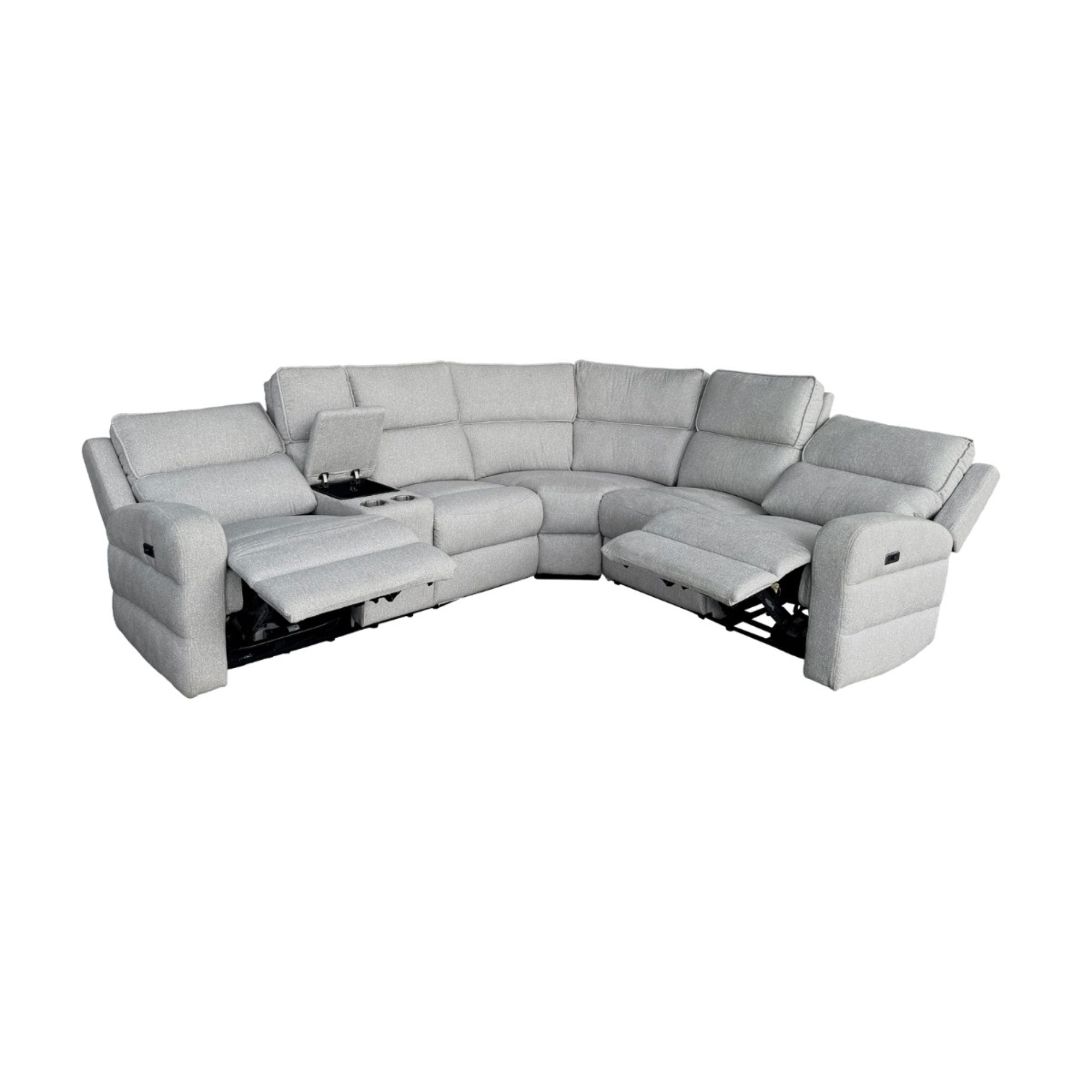 Gray Thorne II Collection L-shaped sectional sofa by MAZ, showing the modern, comfortable design with plush cushions and sleek lines.