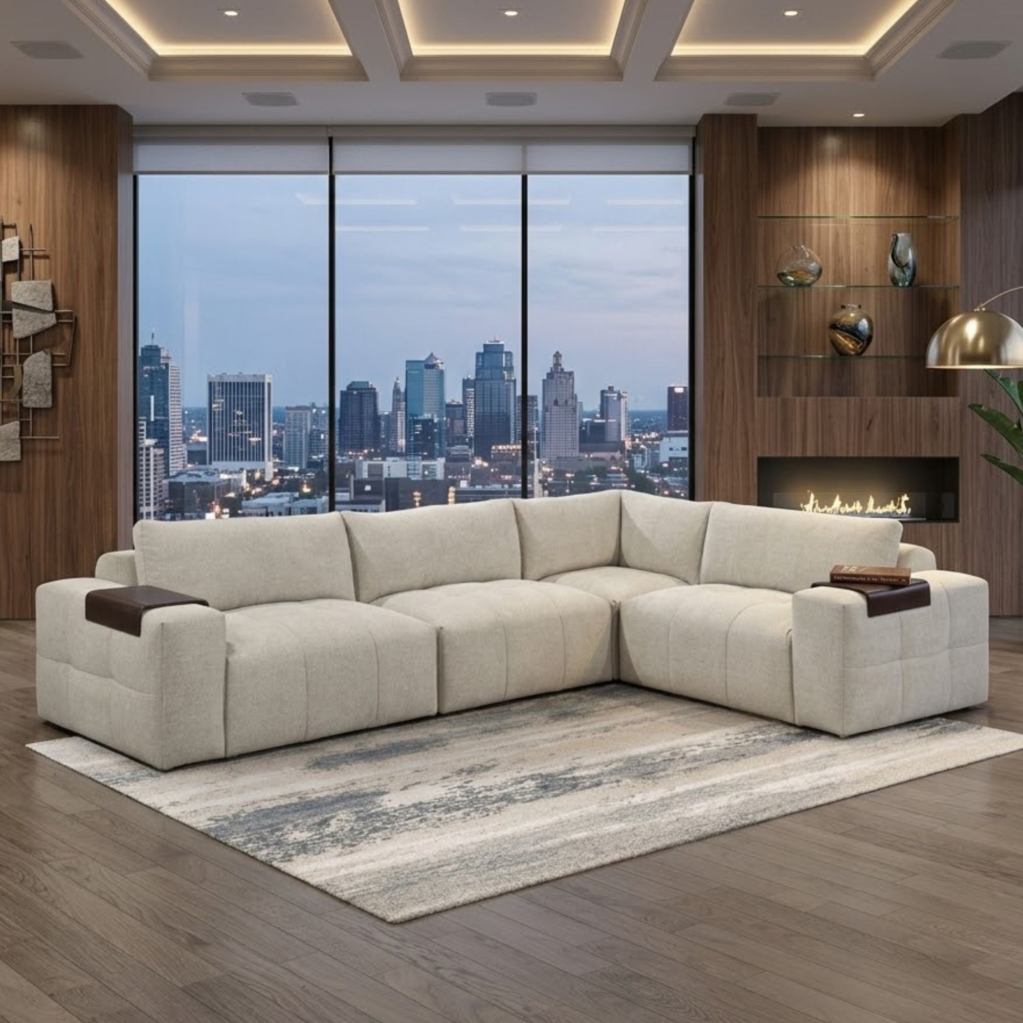 MAZ Tidal 4-Piece Taupe Modular Sectional Sofa with cushioned seats and modern design, perfect for contemporary living rooms.