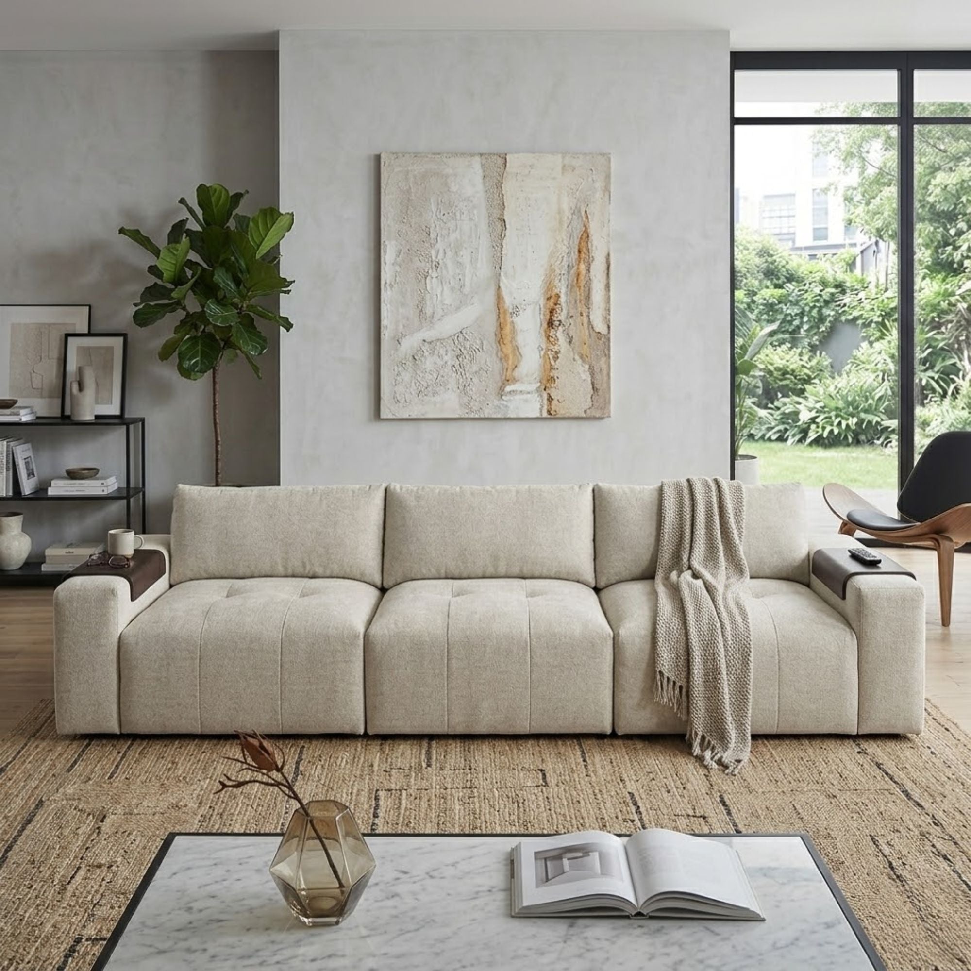 Taupe Tidal 3-piece modular sofa by MAZ, showing plush cushions and contemporary design for a modern living room setting.