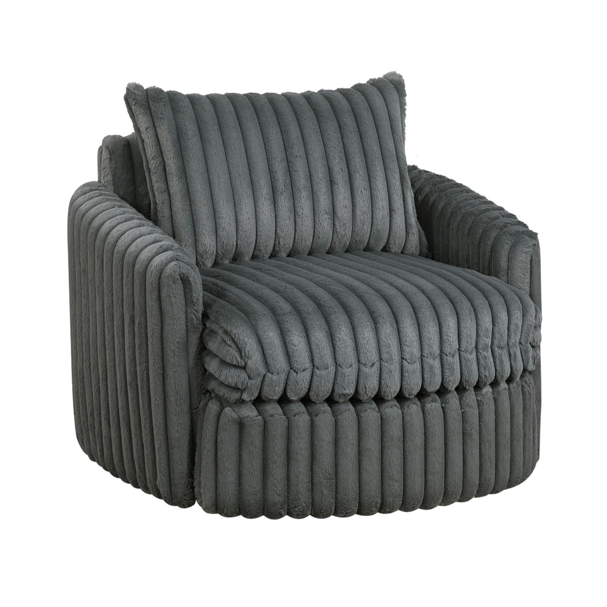 Dark grey Tomball accent chair by M.A.F with cushioned seat and wooden legs, shown from a front angle.