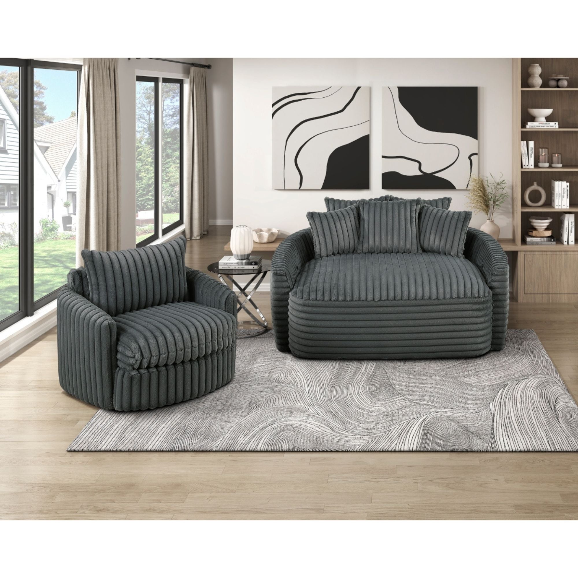 Dark grey Tomball accent chair by M.A.F featuring a modern, upholstered design with wooden legs.