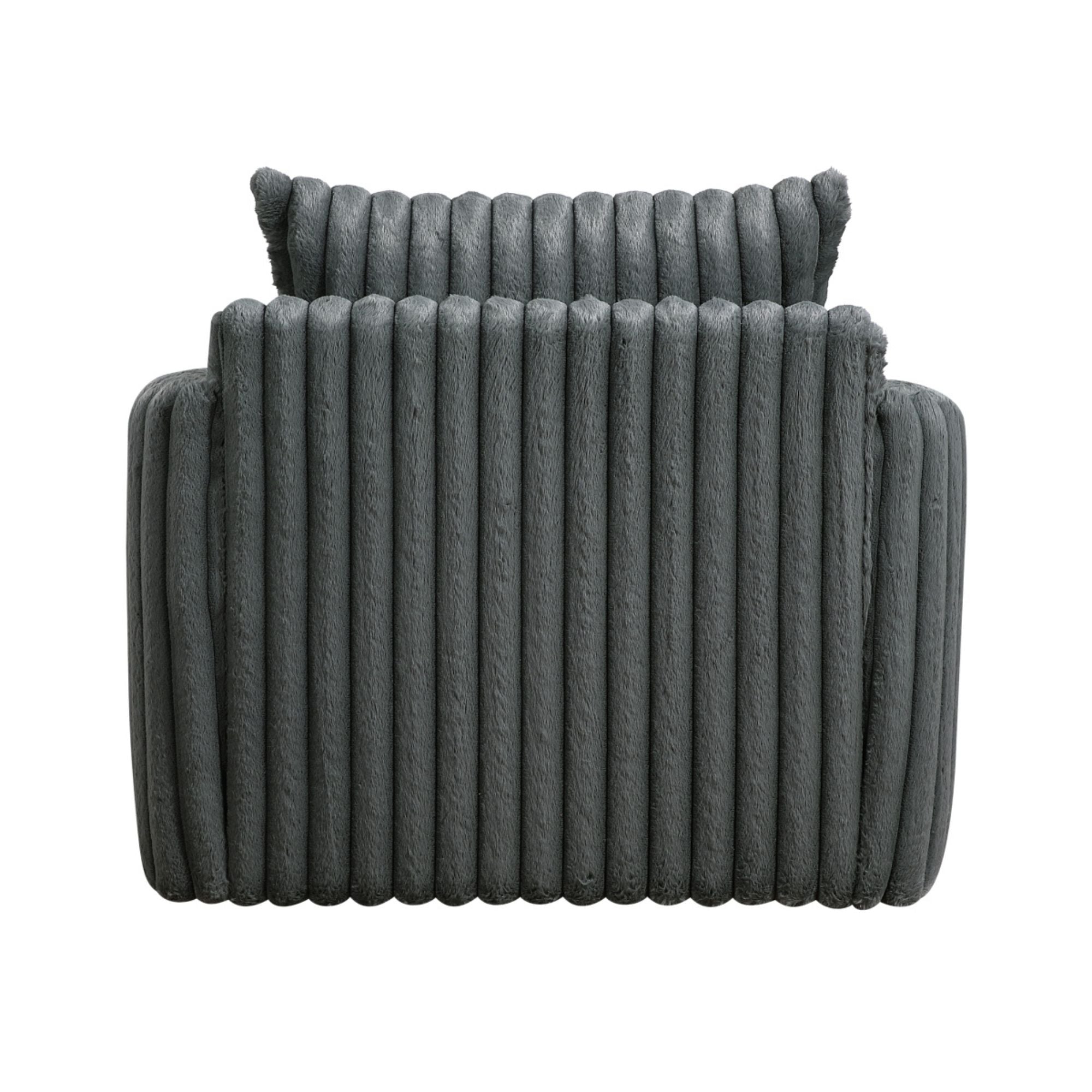 Dark grey Tomball accent chair by M.A.F with cushioned seat and sleek modern design, shown from a side angle.