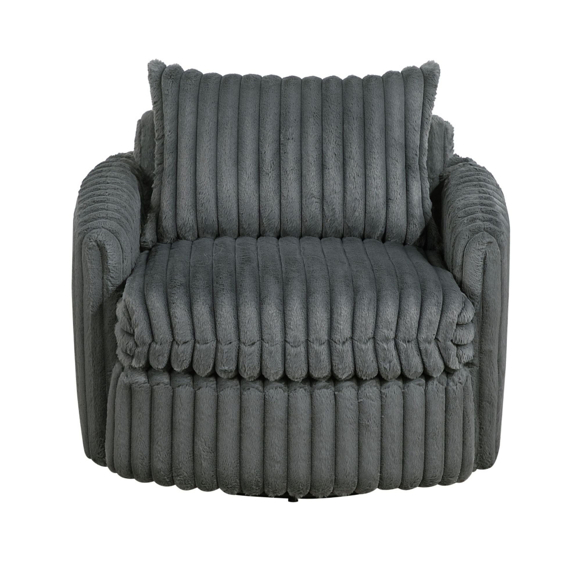 Dark grey Tomball Accent Chair by M.A.F with plush upholstery and modern design, shown from a front angle.