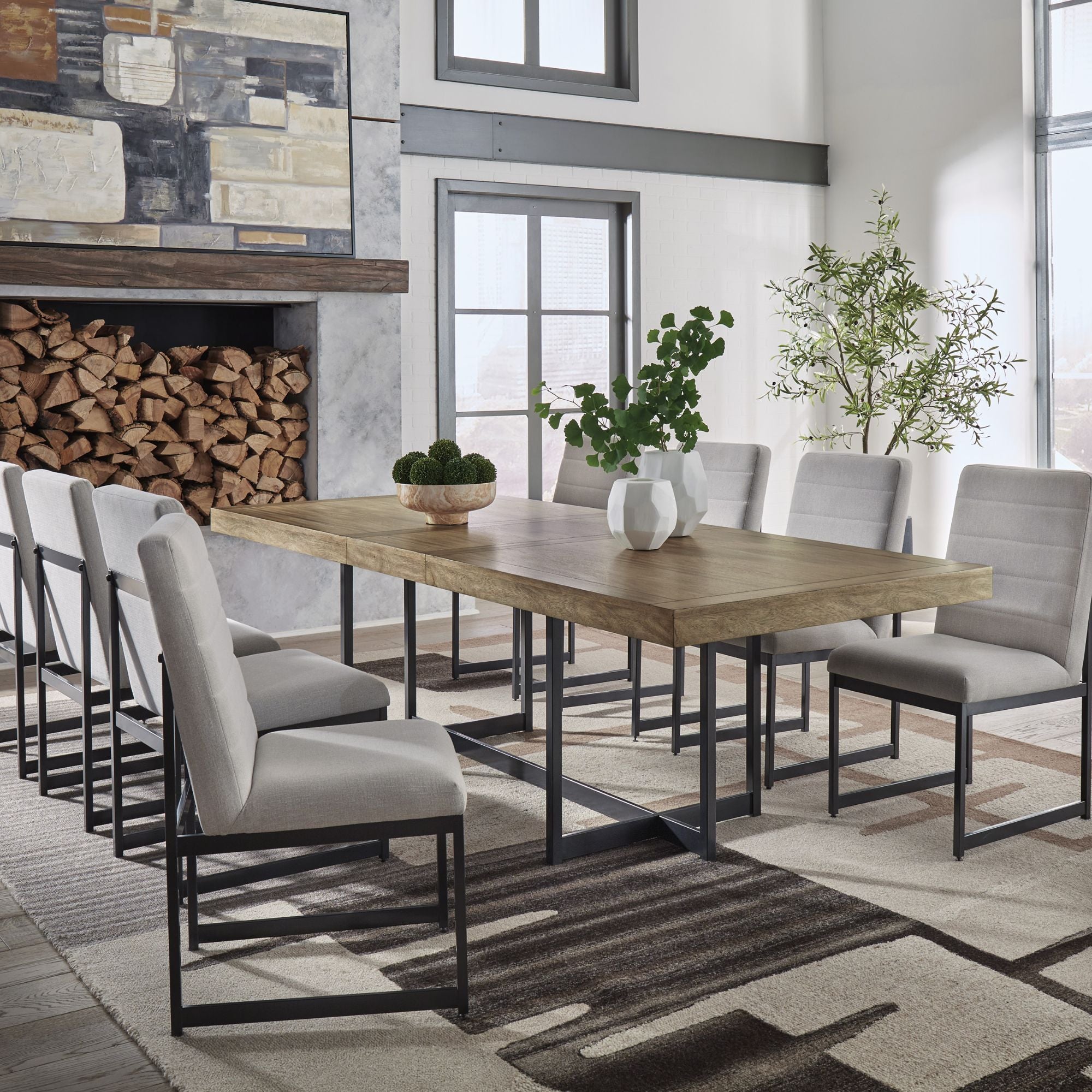 Signature Ashley Tomtyn grey dining room set with a table and chairs, showcasing a modern, elegant design for stylish dining spaces.
