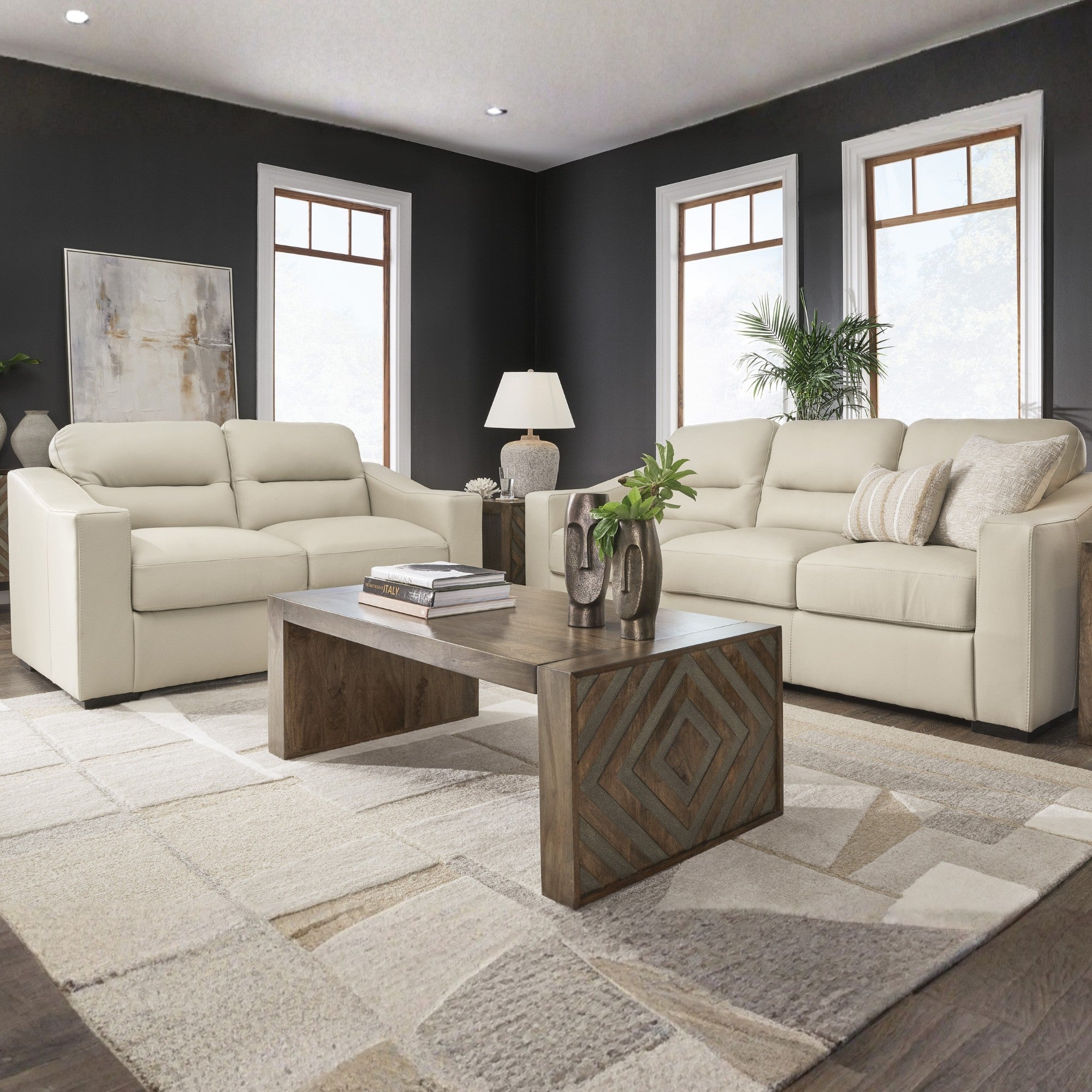 Treasure Trove Leather Sofa Set Beige