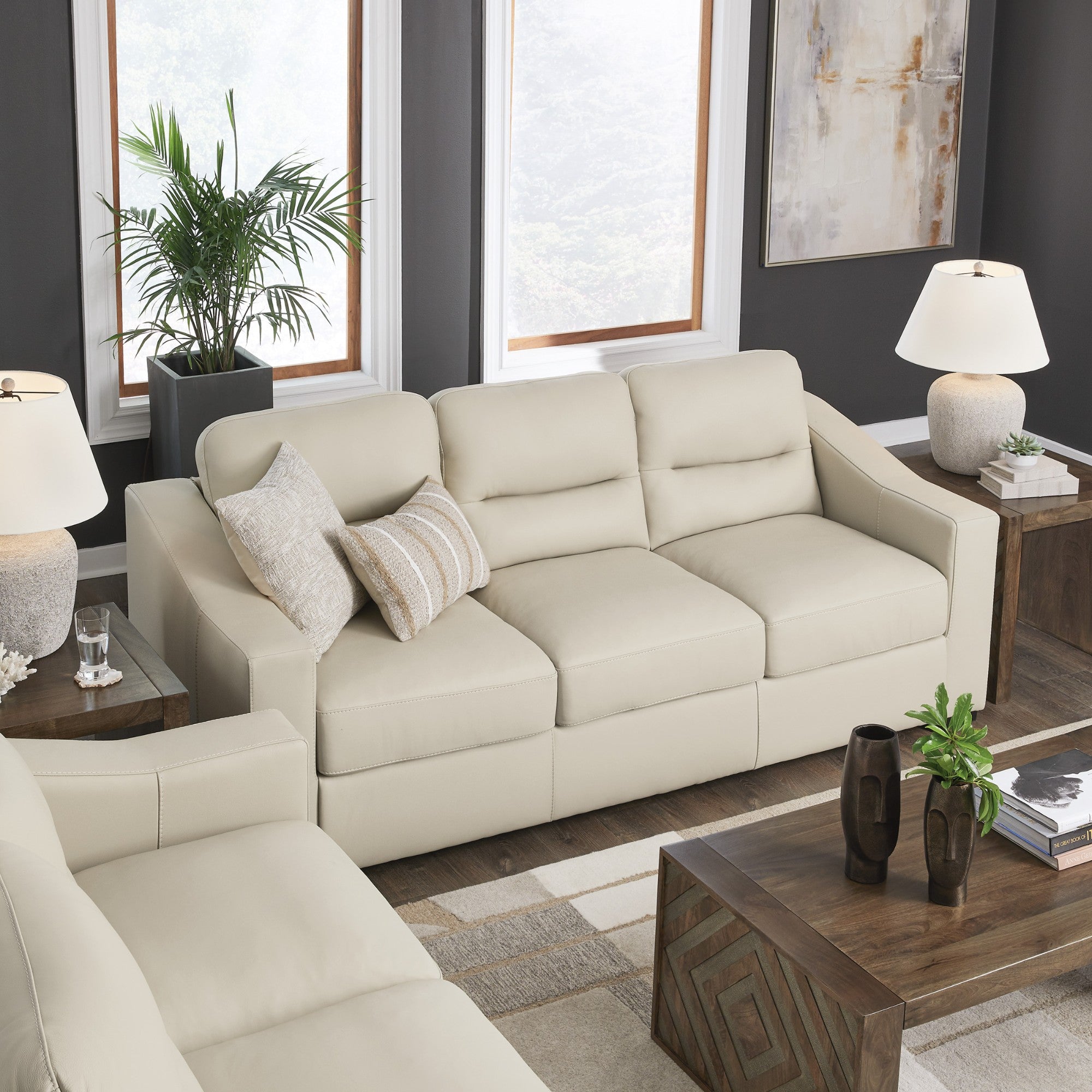 Treasure Trove Leather Sofa Set Beige