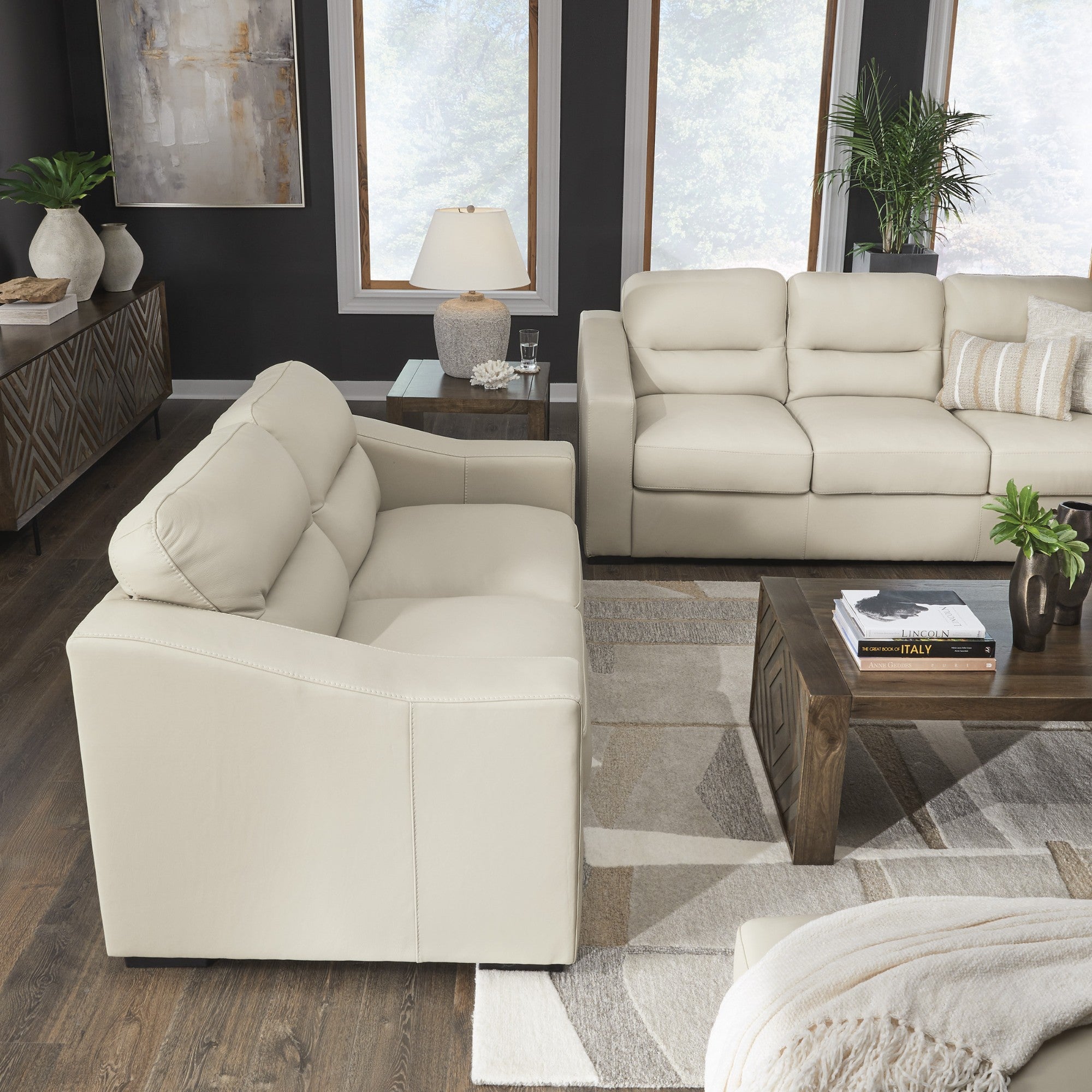Treasure Trove Leather Sofa Set Beige