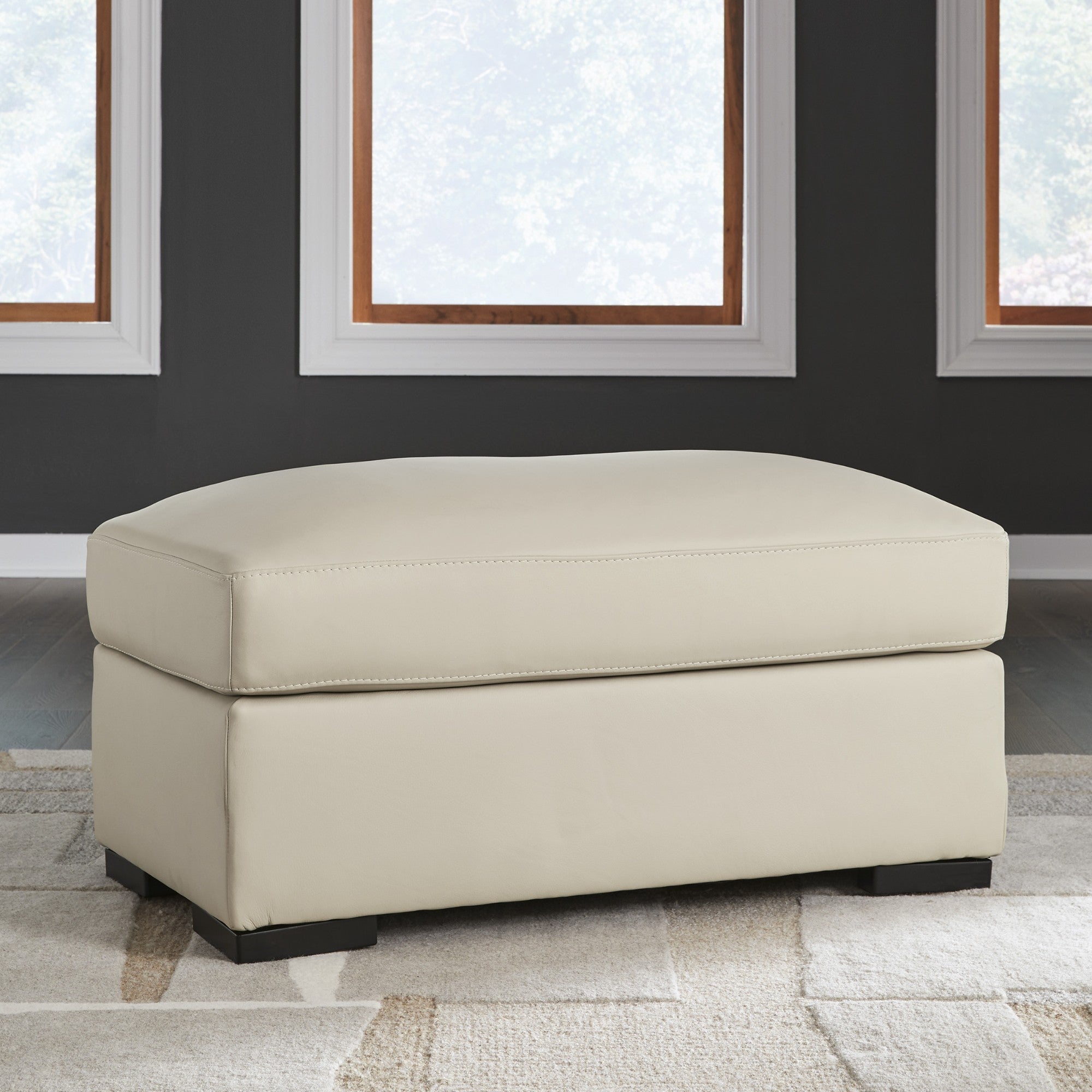 Treasure Trove Leather Ottoman Beige