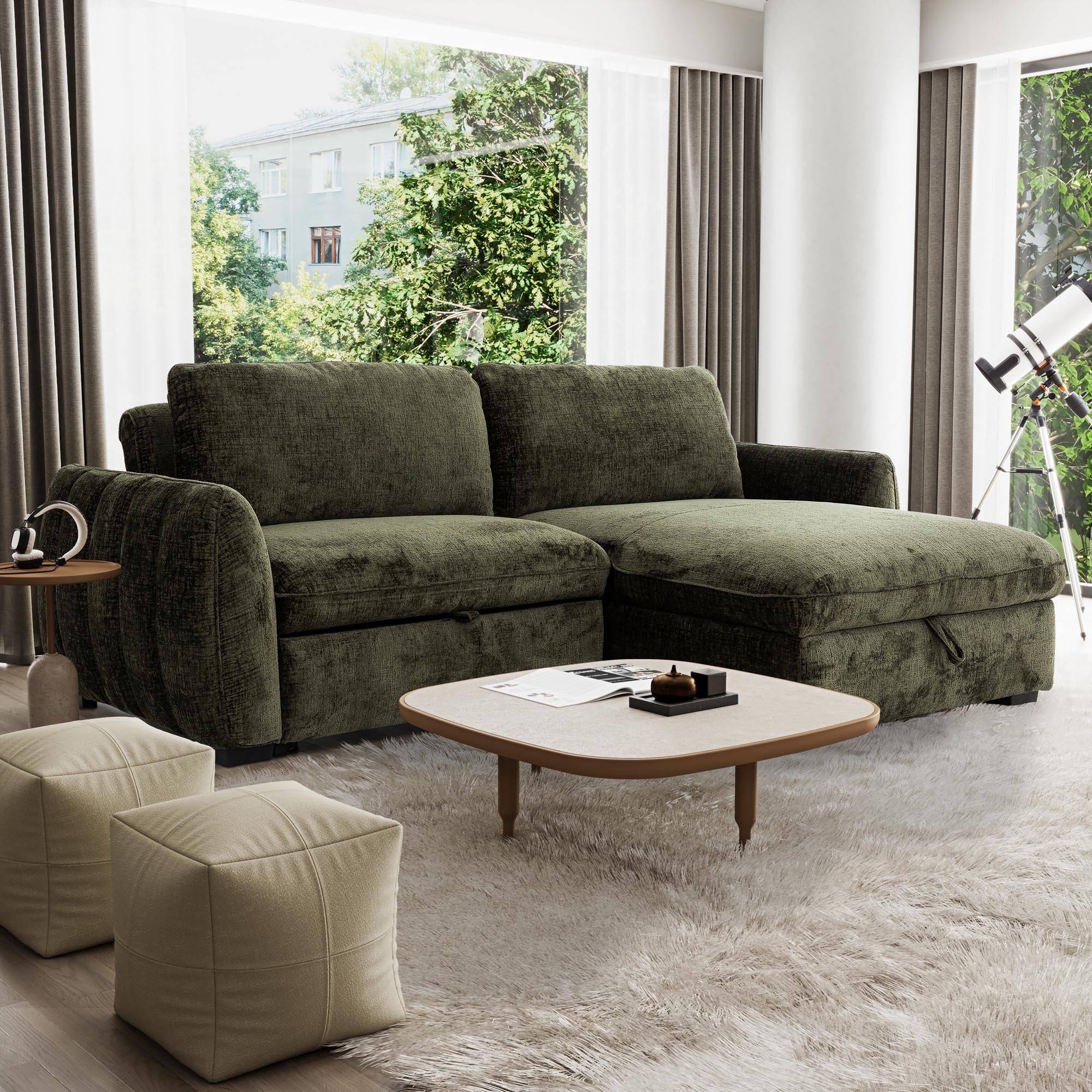 Tregenna Storage Chaise Sectional Sleeper Forest Green (Pre-Order)