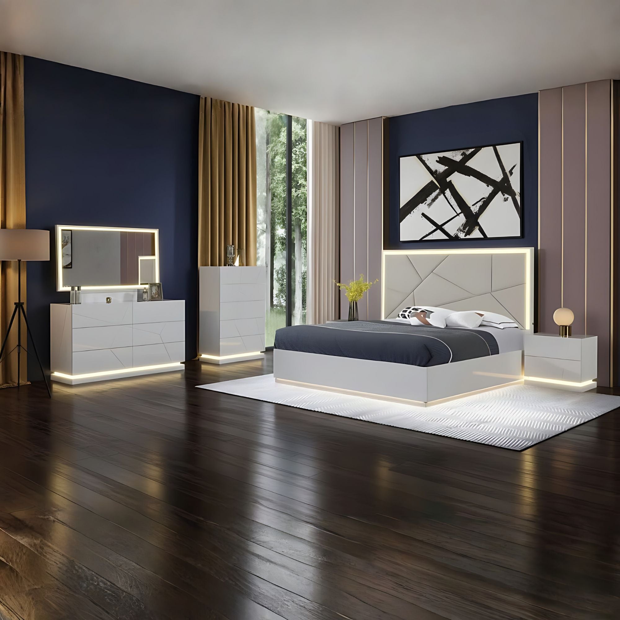 Tresoria Lacquer Hydronic Storage Bedroom Set in Light Grey | CastleUp Experience Centre