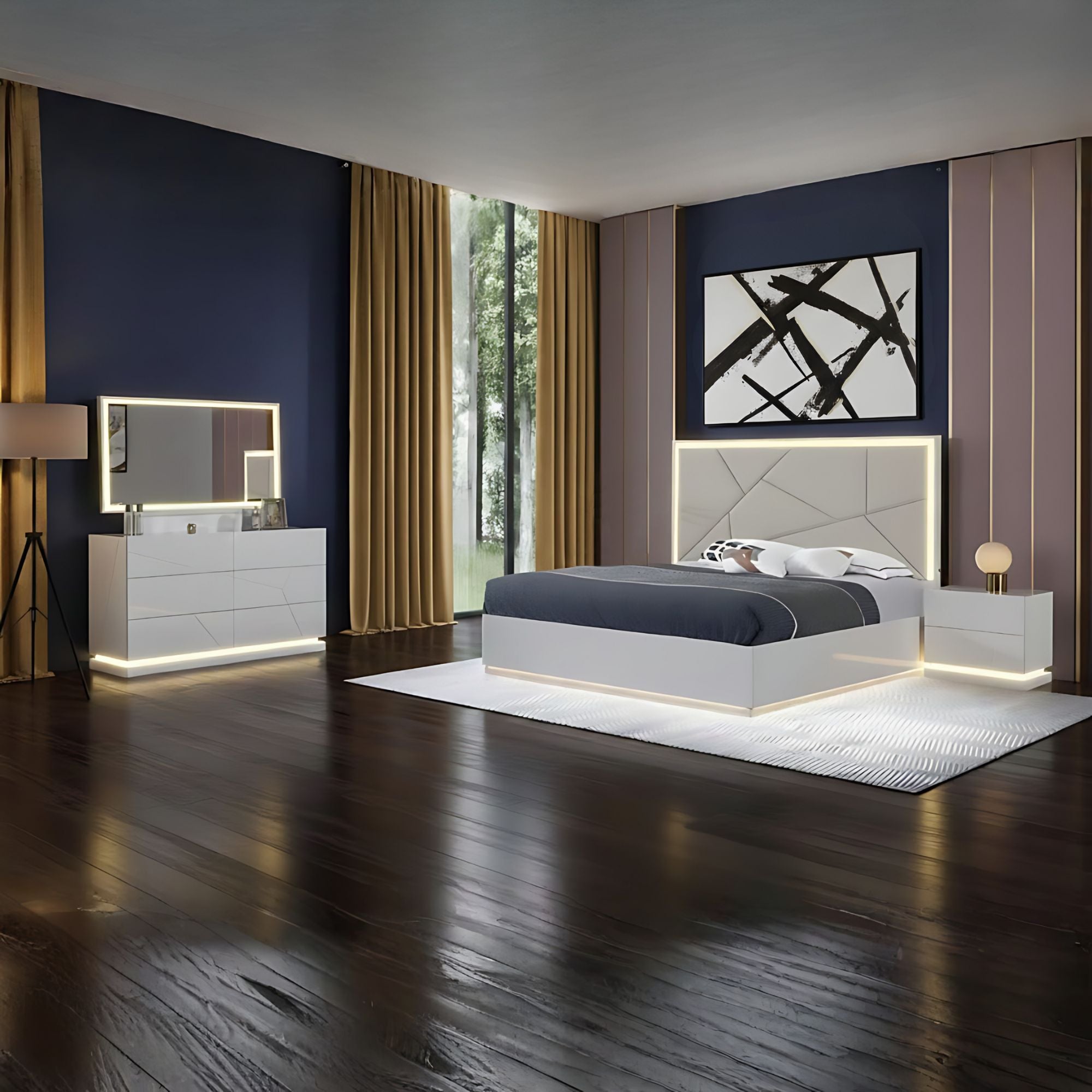 Tresoria Lacquer Hydronic Storage Bedroom Set in Light Grey | CastleUp Experience Centre