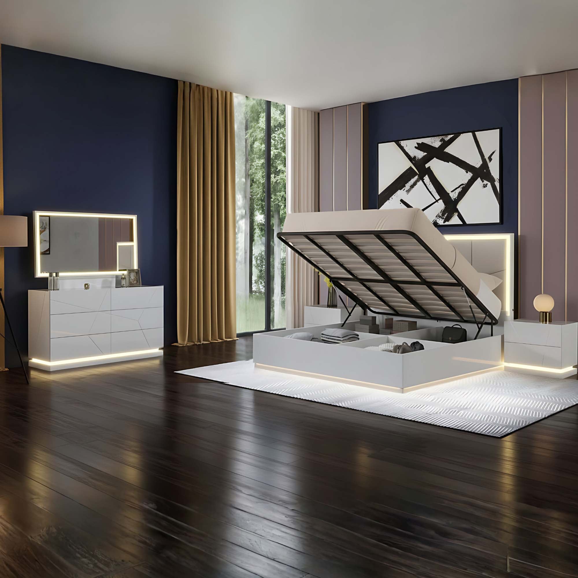 Tresoria Lacquer Hydronic Storage Bedroom Set in Light Grey | CastleUp Experience Centre