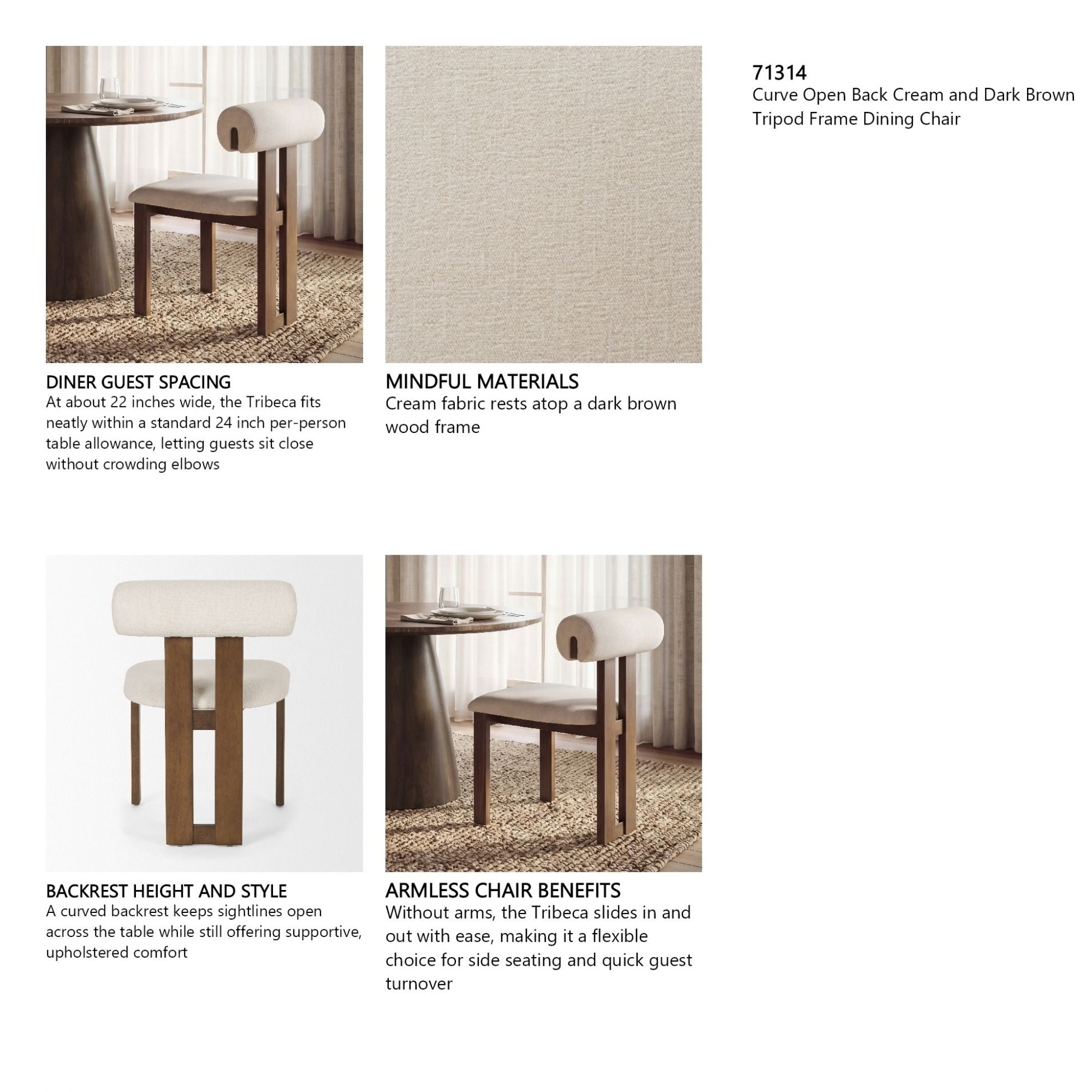 Tribeca Open Back Dining Side Chair Cream/ Dark Brown